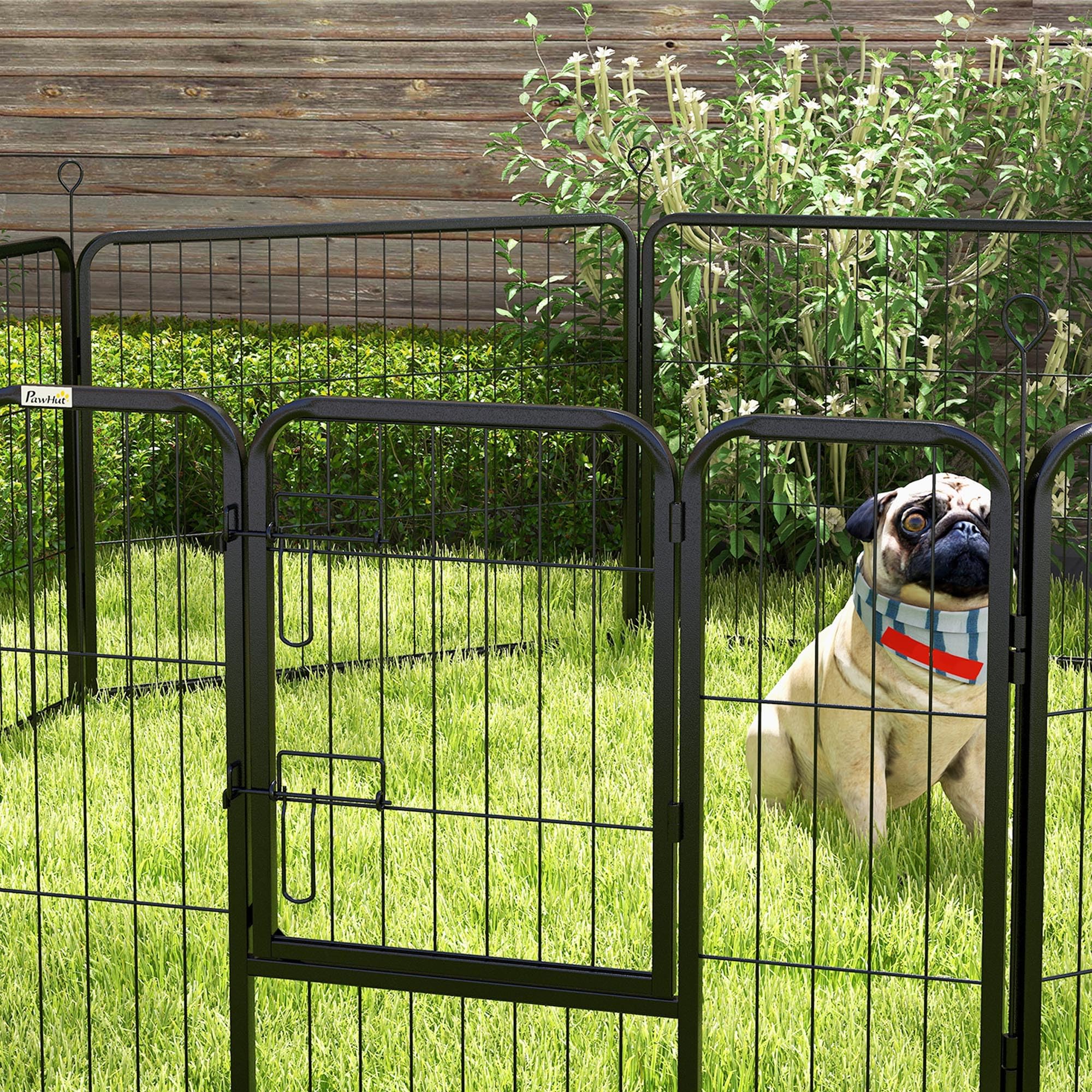 PawHut Parque para Mascotas de 8 Paneles 80x60 cm Corralito para Perros con Puerta y Doble Pestillo Metálicos Cerca de Entrenamiento Negro