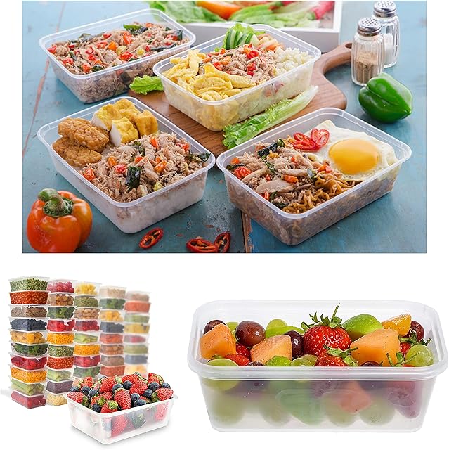 10 x BPA Free Plastic TAKEAWAY CONTAINERS & Lids -PK5 To PK 200 Meal Prep Boxes, Home, Pub, Catering Kitchens, 500ml, 650ml, Reuseable, Microwave & Freezer Safe Food Containers (10 x 650ml)