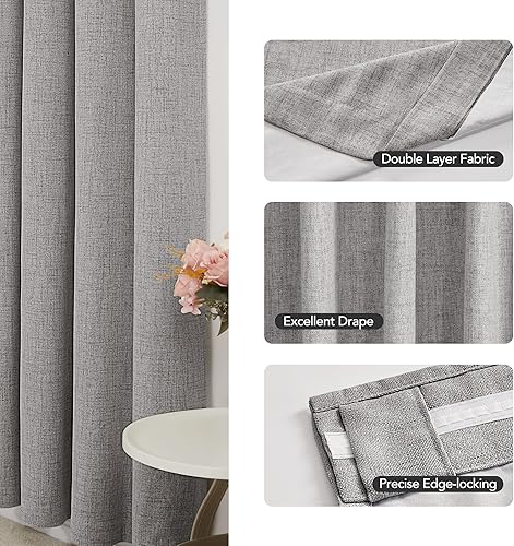 Miniatura 6 de Deconovo Cortinas 100% opacas de mezcla de lino de 52 x 84 pulgadas (2 paneles, gris) - Aislamiento térmico, reducción de ruido - Colgante de 3 vías