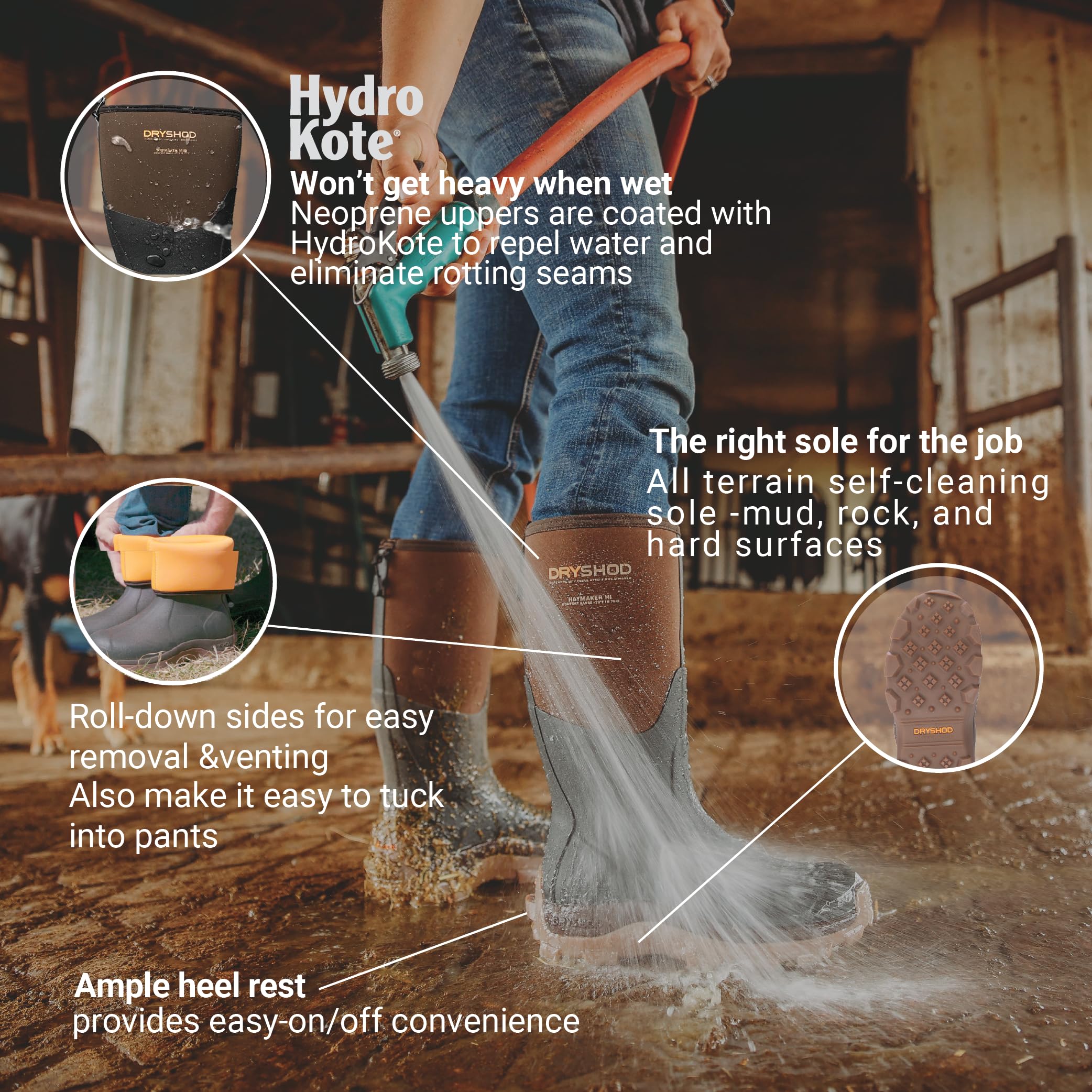 Dryshod Womens Haymaker Hi Rubber Farm Boots |Rubber | Waterproof | Brown |Size 8