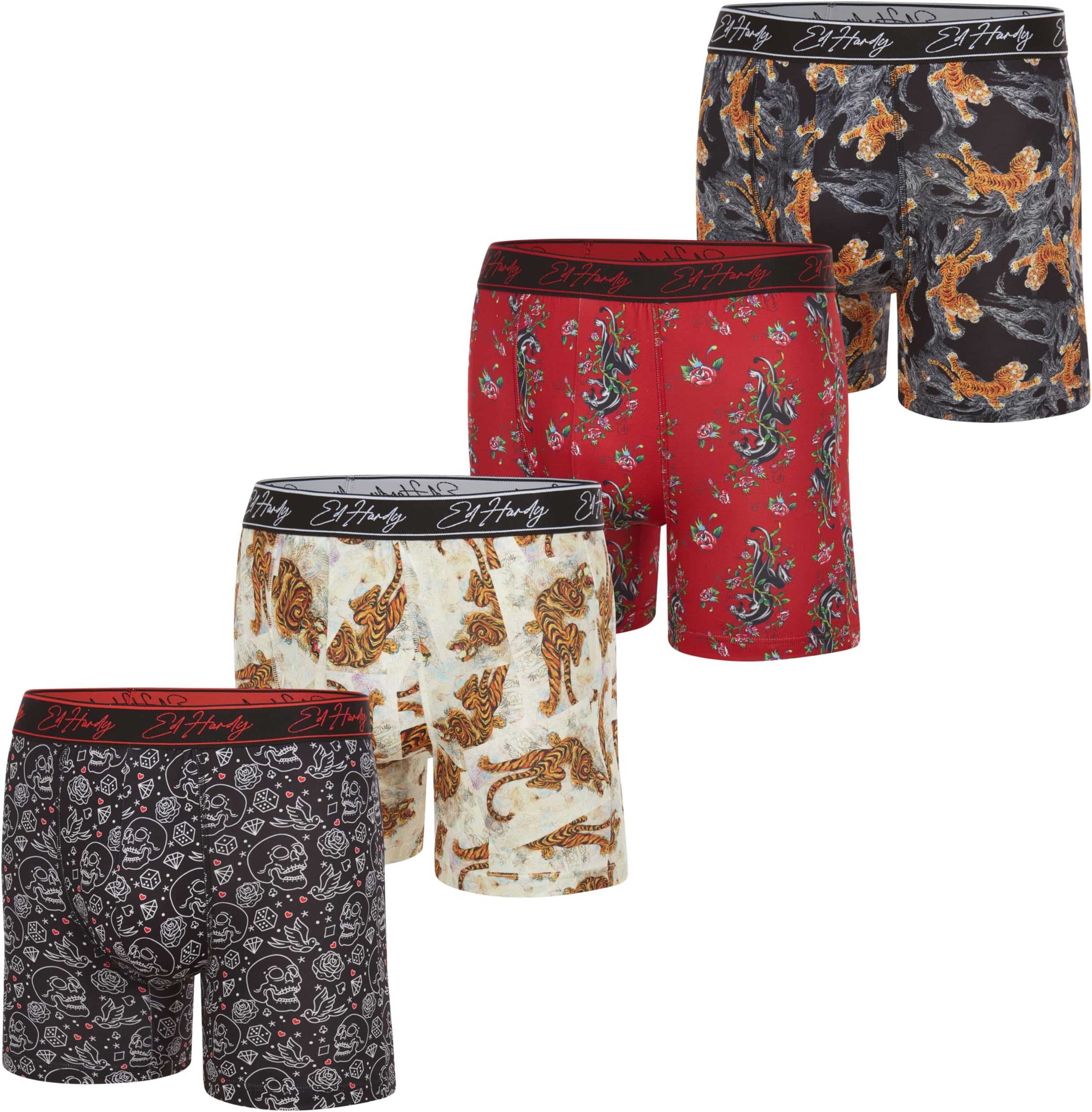 ED HARDY Mens Boxer Briefs Active Stretch Breathable Underwear, Comfortable Gym Boxer Briefs Multipack