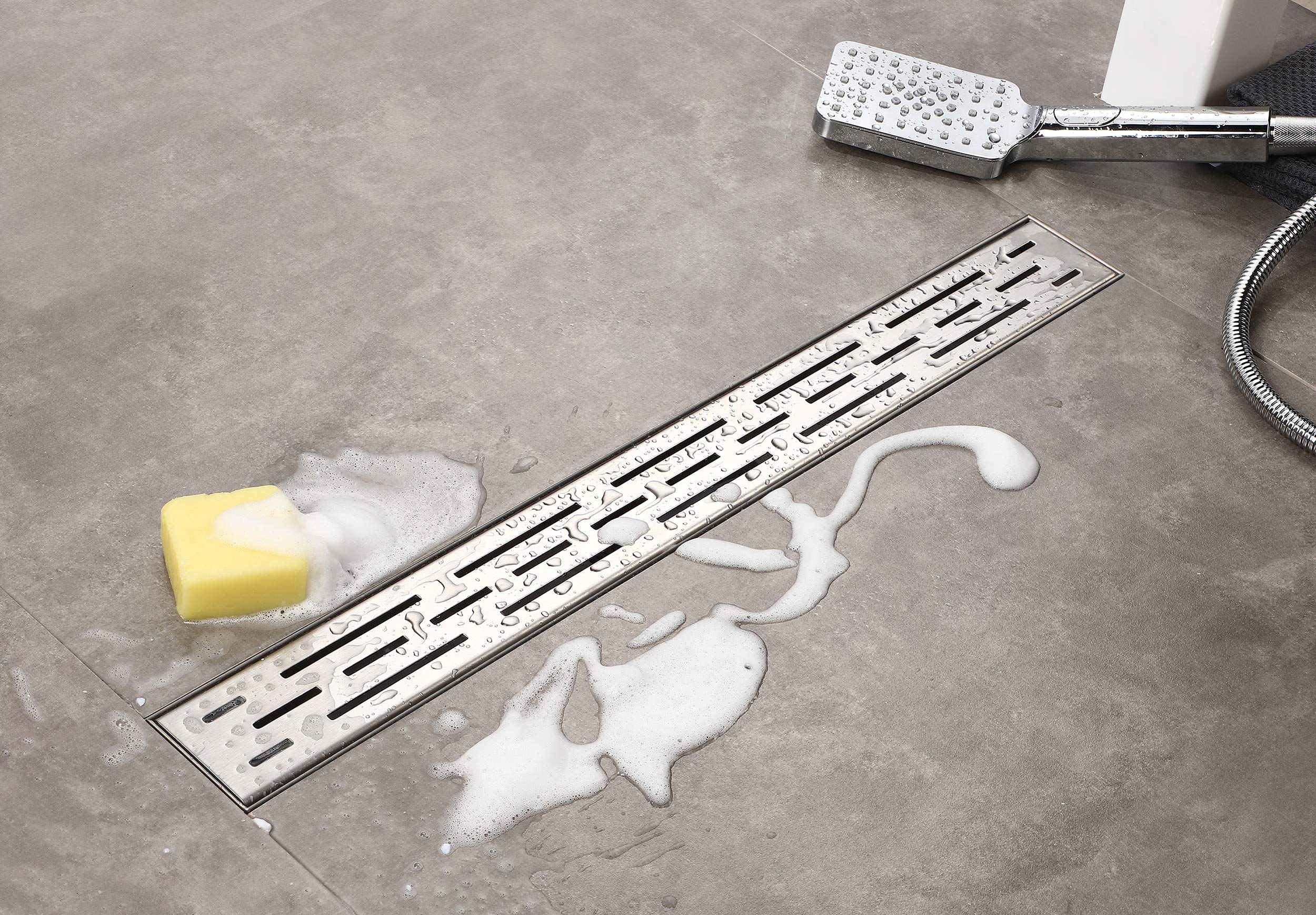 Elbe Canaletta scarico per doccia con griglia a feritoia Canalina doccia in acciaio inox Piletta Drenaggio con flangia perimetrale 70 cm RN-K070A