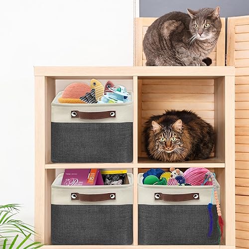 Miniatura 47 de Simple Houseware Contenedor grande de tela de almacenamiento, 14.4 x 10 pulgadas con asas, paquete de 3, organizador plegable para armario y Gris