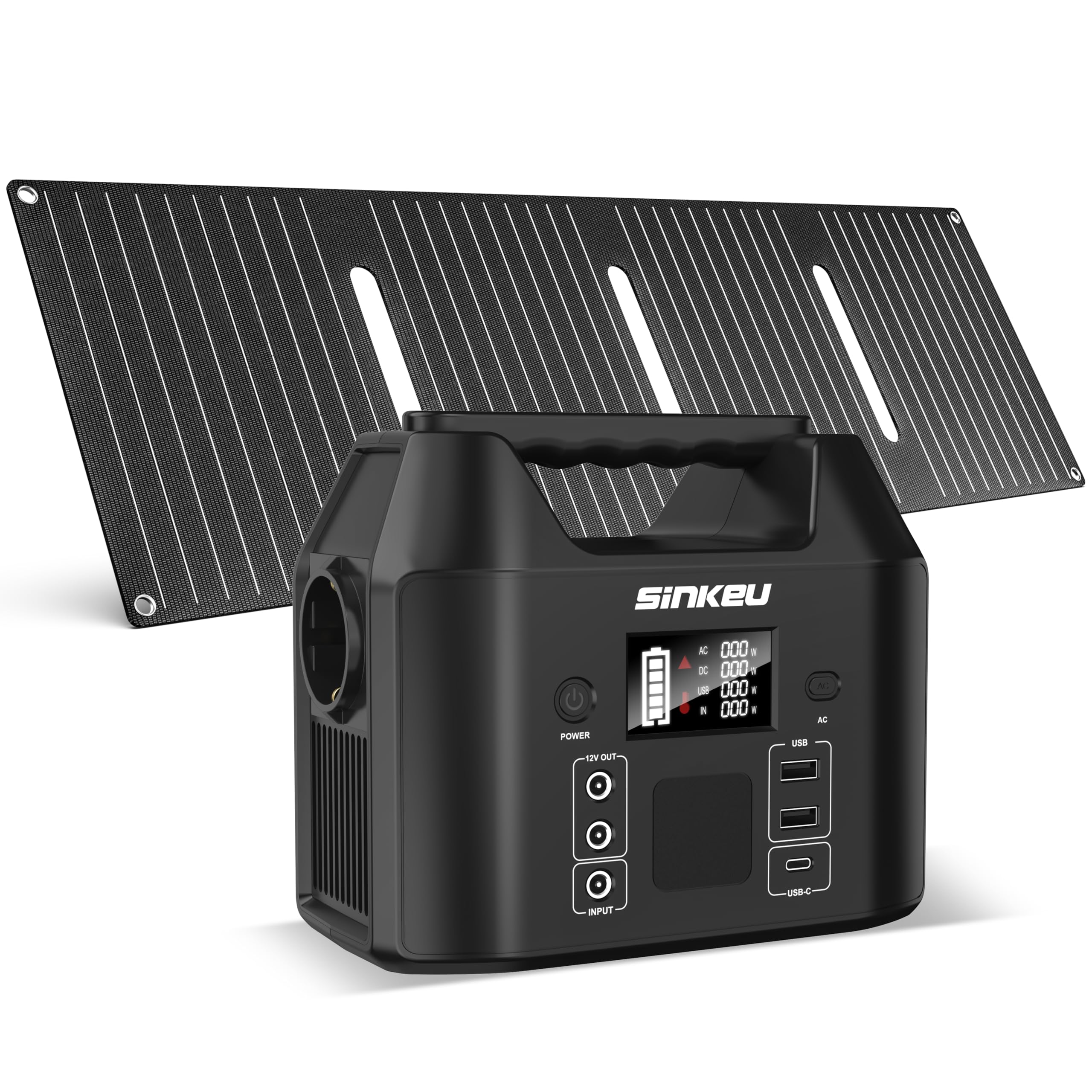 SinKeu 96Wh - Estación de energía portátil con panel solar de 40 W, batería LiFePO4 de 30000 mAh, generador solar con 230 V 150 W CA enchufe/12 V DC/USB, fuente de alimentación de emergencia para