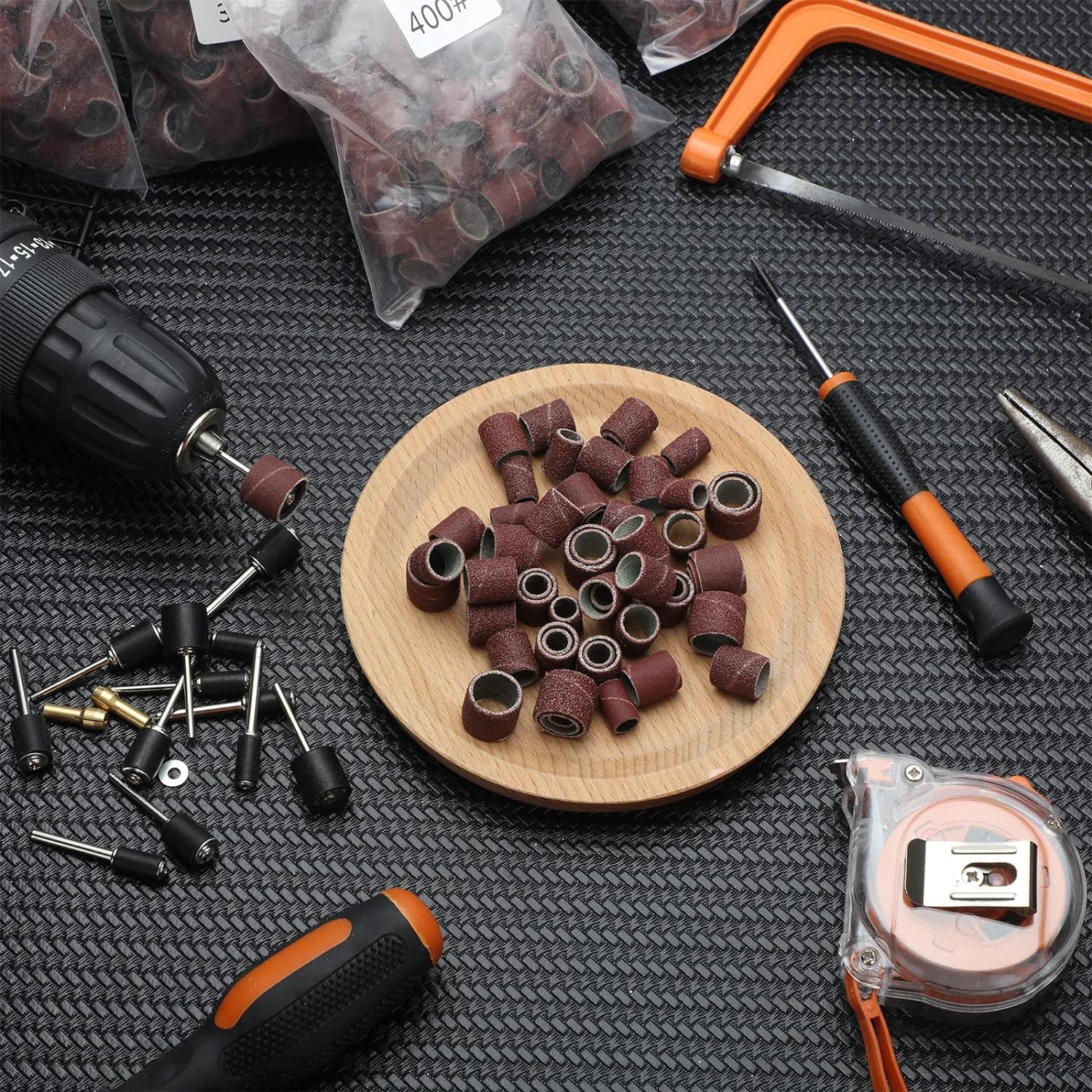 Set di 337 tamburi abrasivi con mandrino da 1/8 per utensili rotanti Dremel, grana 80/120/240/320/400/600