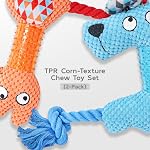2 Pack Squeaky jouets de chien caoutchouc & Jouets à croustilles en peluche avec squeaker et frise, Jouets pour chiots interactifs pour le nettoyage des dents, Ensemble de jouets pour chiens durables (Dog+Fox, Medium)