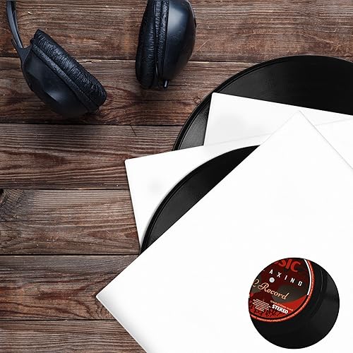 Miniatura 6 de TunePhonik Chaquetas de disco de vinilo LP de 12 pulgadas, revestimiento blanco con orificio central, paquete de 25