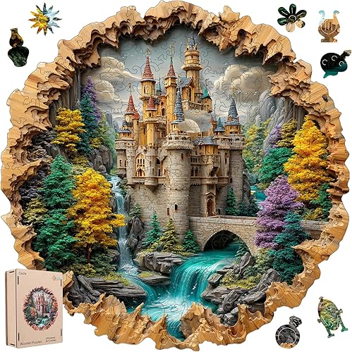 Miniatura 13 de MEATRN Rompecabezas de madera brillante del árbol de la vida – 200 piezas de paisaje natural de bosque de fantasía, rompecabezas de madera