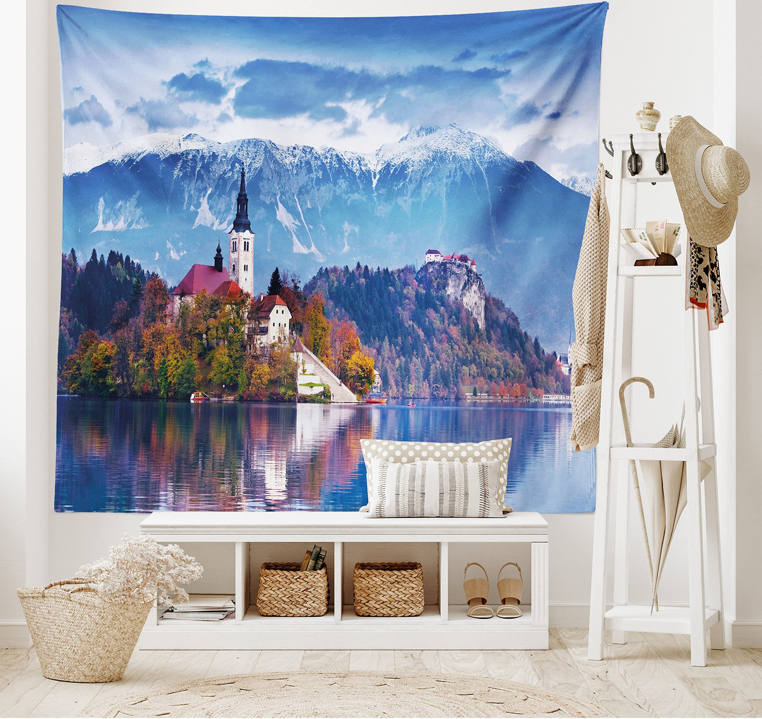 Amazon.co.jp: Ambesonneの花柄タペストリー 葉付きの抽象的でカラフル