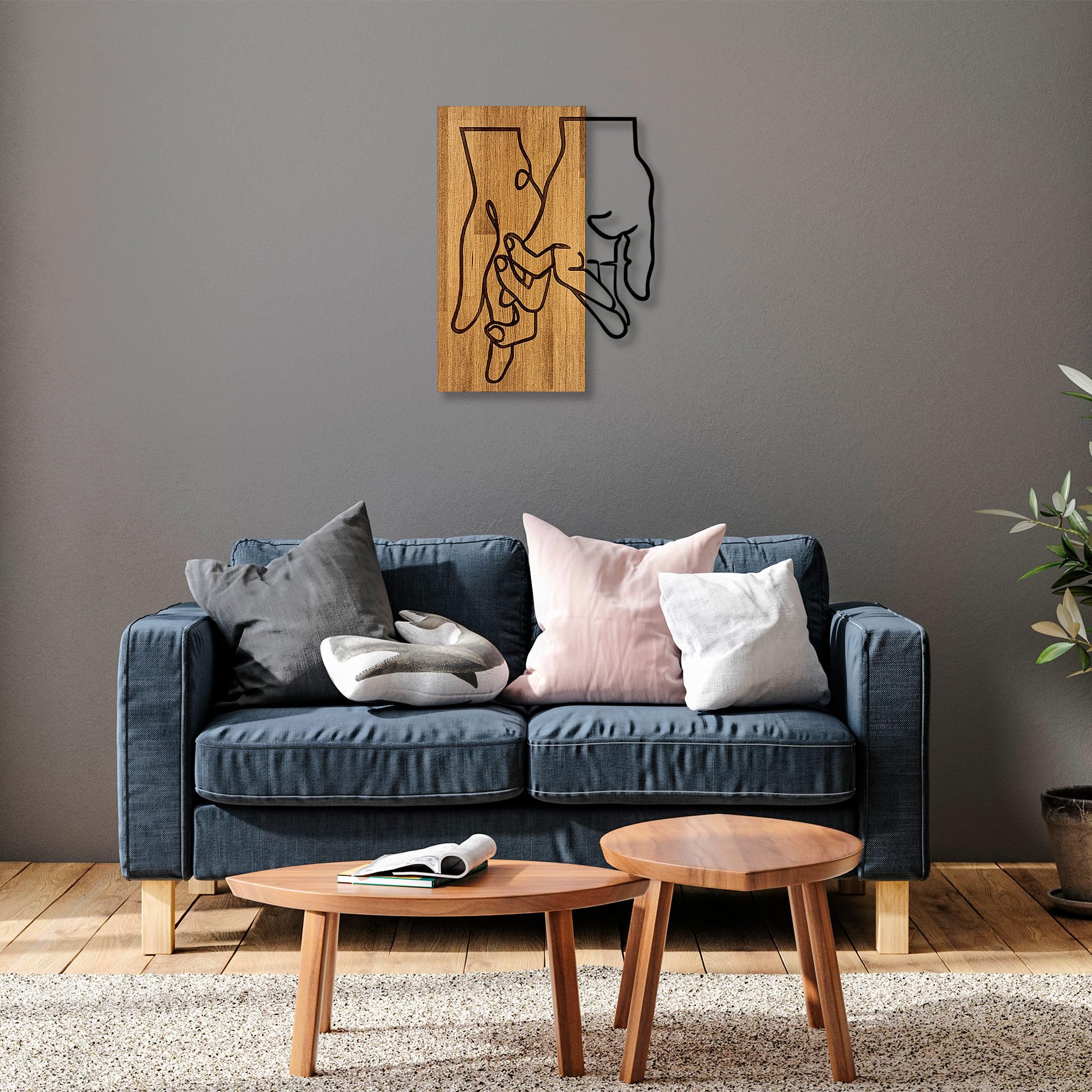 Elegant Decorative Wooden Wall Accessory, 45 x 58 cm, 50% Real Wood (3 cm) & Metal (1.5 mm), Unique Walnut & Black Finish, Perfect for Home Décor