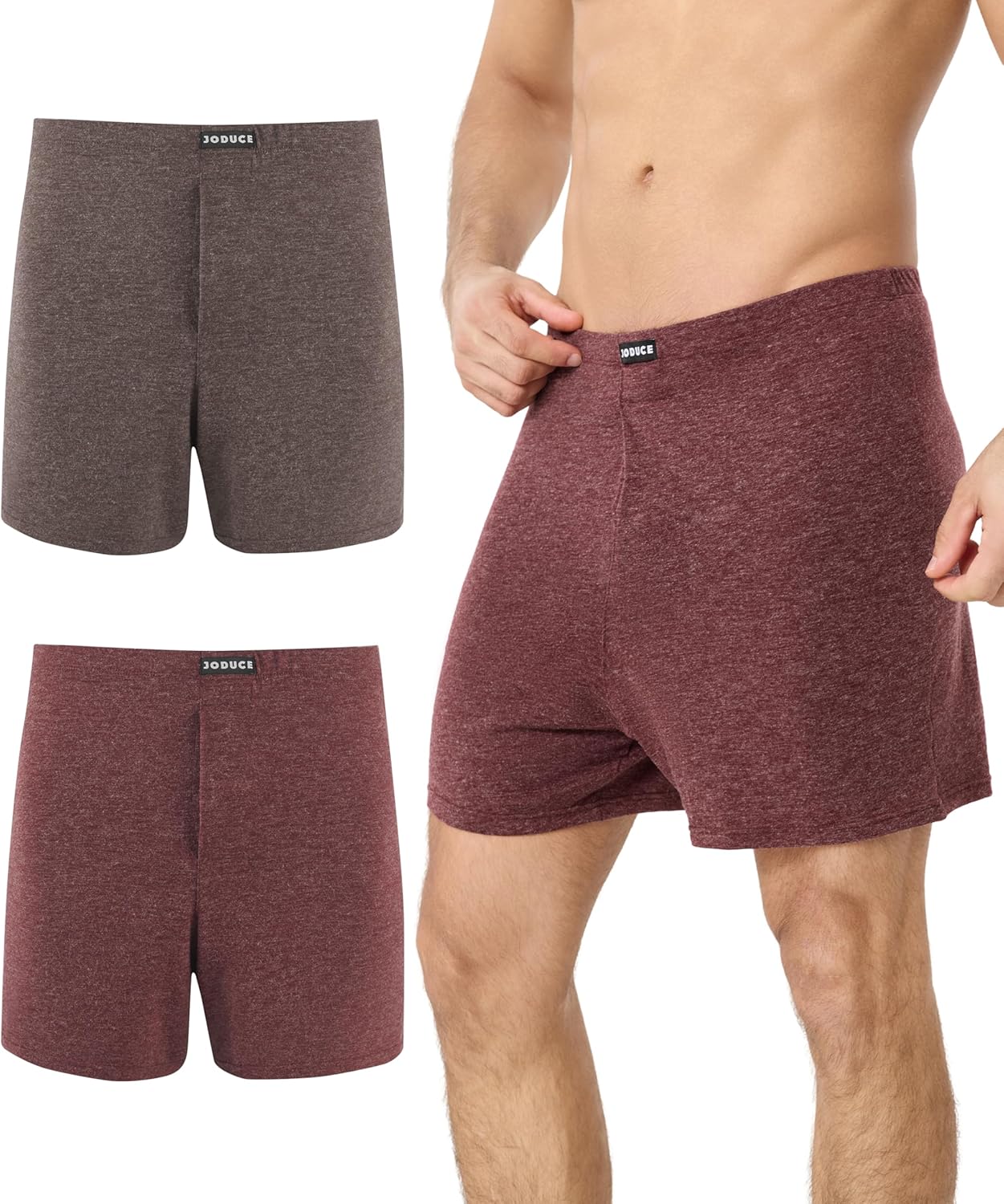 JODUCE 2 Pack Men's Merino Wool Boxer Briefs, Breathable Soft Loose Moisture Wicking Tagless with Elastic Waistband