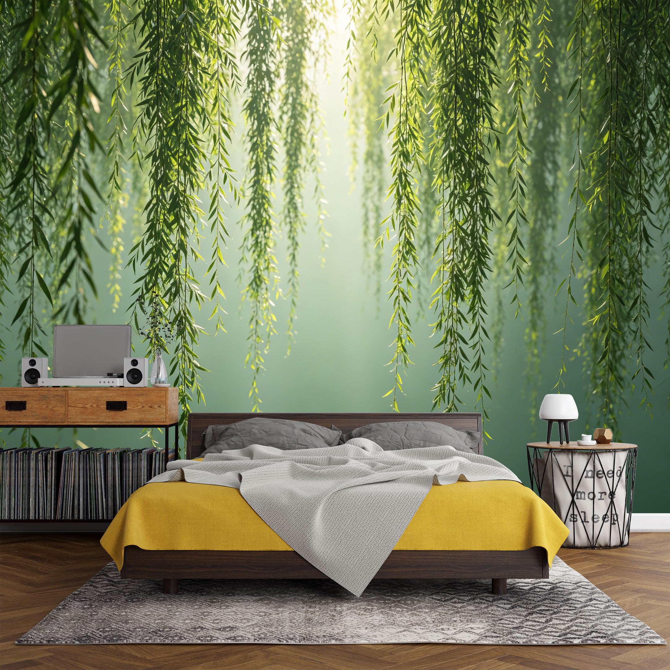 Custom Size Wall Mural Botanical Willow Branch Sunlight Nature Forest，SelfAdhesive Art Prints wall Fabric(No PVC) Removable Wallpaper Living Room Decor