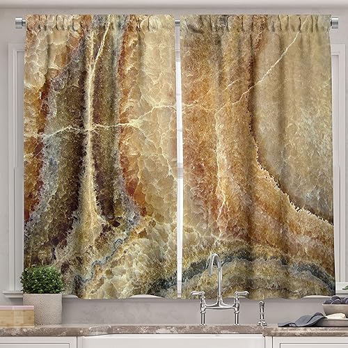 Ambesonne Cortinas largas de cocina con estampado de mármol, patrón de superficie de piedra de ónix, variedad de líneas diferentes, dos paneles de