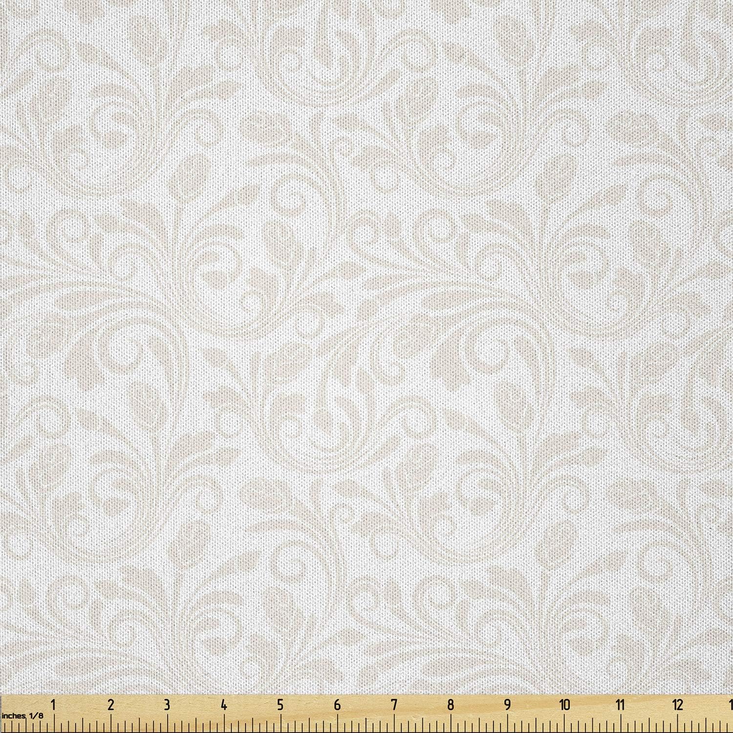 Ambesonne The Yard, tela marfil de pétalos victorianos medievales barrocos de tonos suaves, patrón de primavera, tela de microfibra para artes y