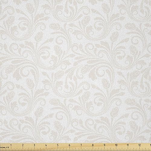 Ambesonne The Yard, tela marfil de pétalos victorianos medievales barrocos de tonos suaves, patrón de primavera, tela de microfibra para artes y