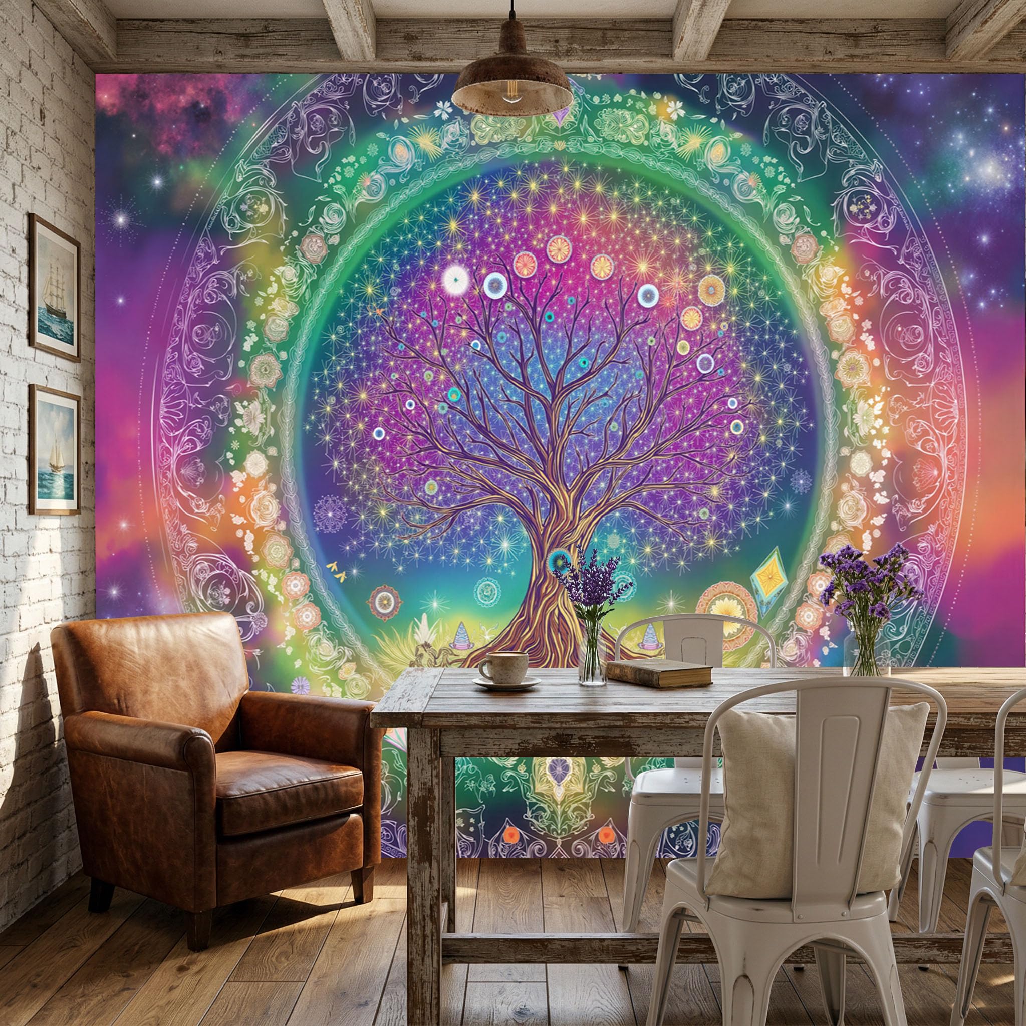 Papier peint panoramique arbre de vie 3D 400x280 cm pour grand mur salon