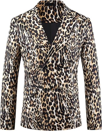 Lars Amadeus Men Animal Print Peak Lapel Double-Breasted Blazer Suit Jacket