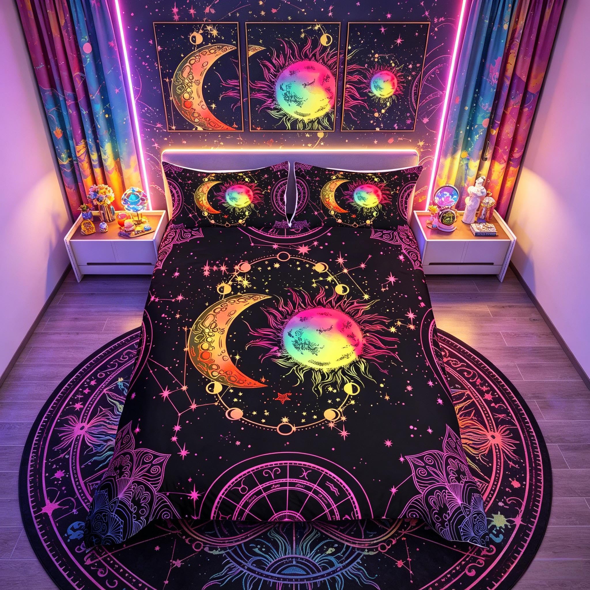 Homemissing Single Colorful Sun and Moon Bedding Set Bohemian Style Duvet Cover Children's Psychic Hippie Design Comforter Cover Set Breathable Galaxy Astrology Bedroom Decoration โ image 1