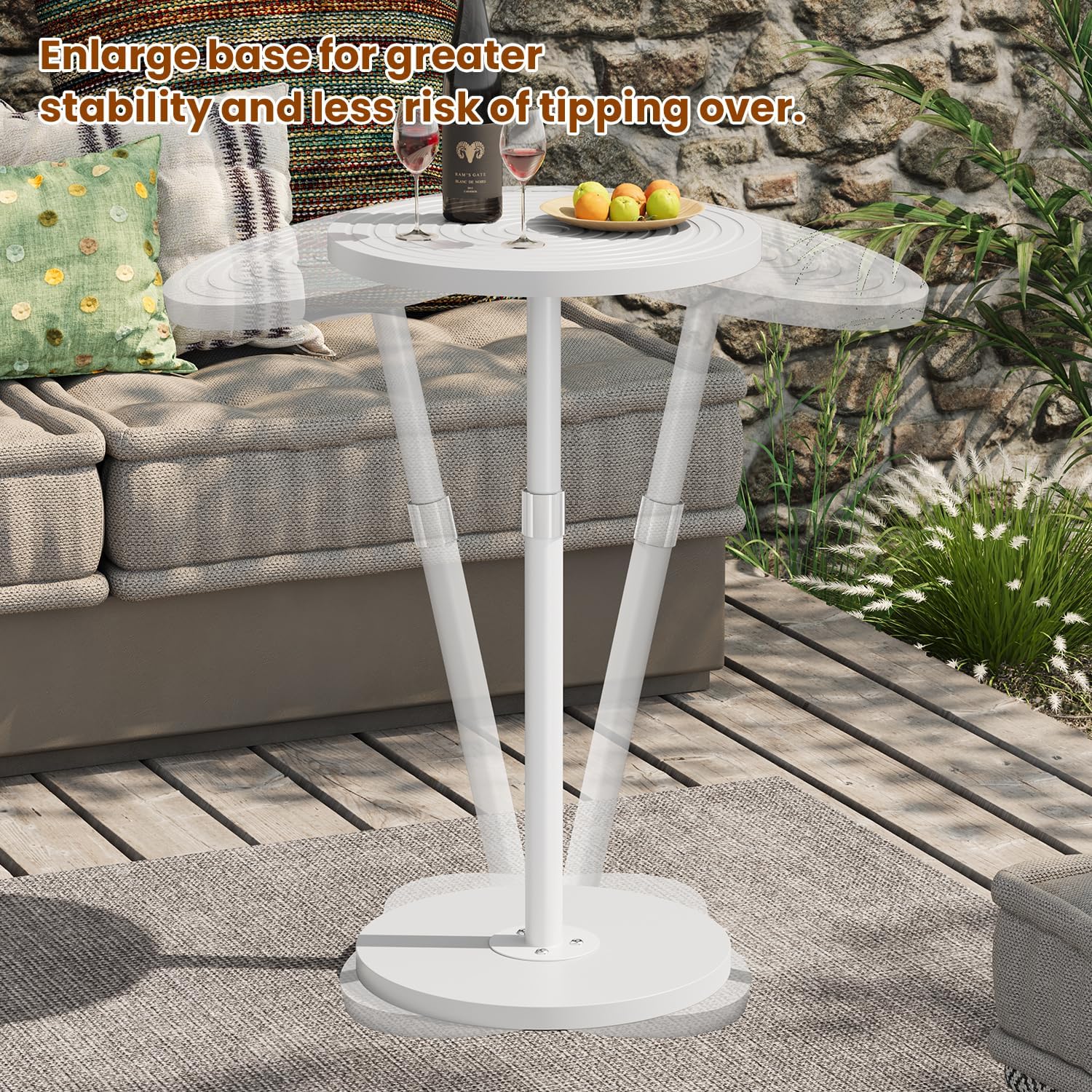Asgolion Round Side Table, Small Drink Table for Small Spaces, Adjustable-Height Pedestal Martini Table, Weighted Base Cocktail Stand for Living Room, Bedroom, Bathroom, Nursery, Office, White