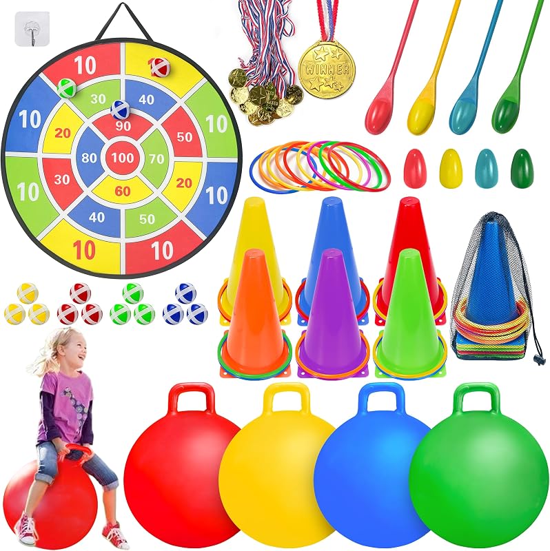 Juego combinado de juegos de carnaval para actividades al aire libre, día de campo, jardín, reunión familiar, festival de otoño, juegos, bolas de tolva, tablero de dardos para niños, lanzamiento de anillos, huevo y cuchara para fiesta de cumpleaños de niños