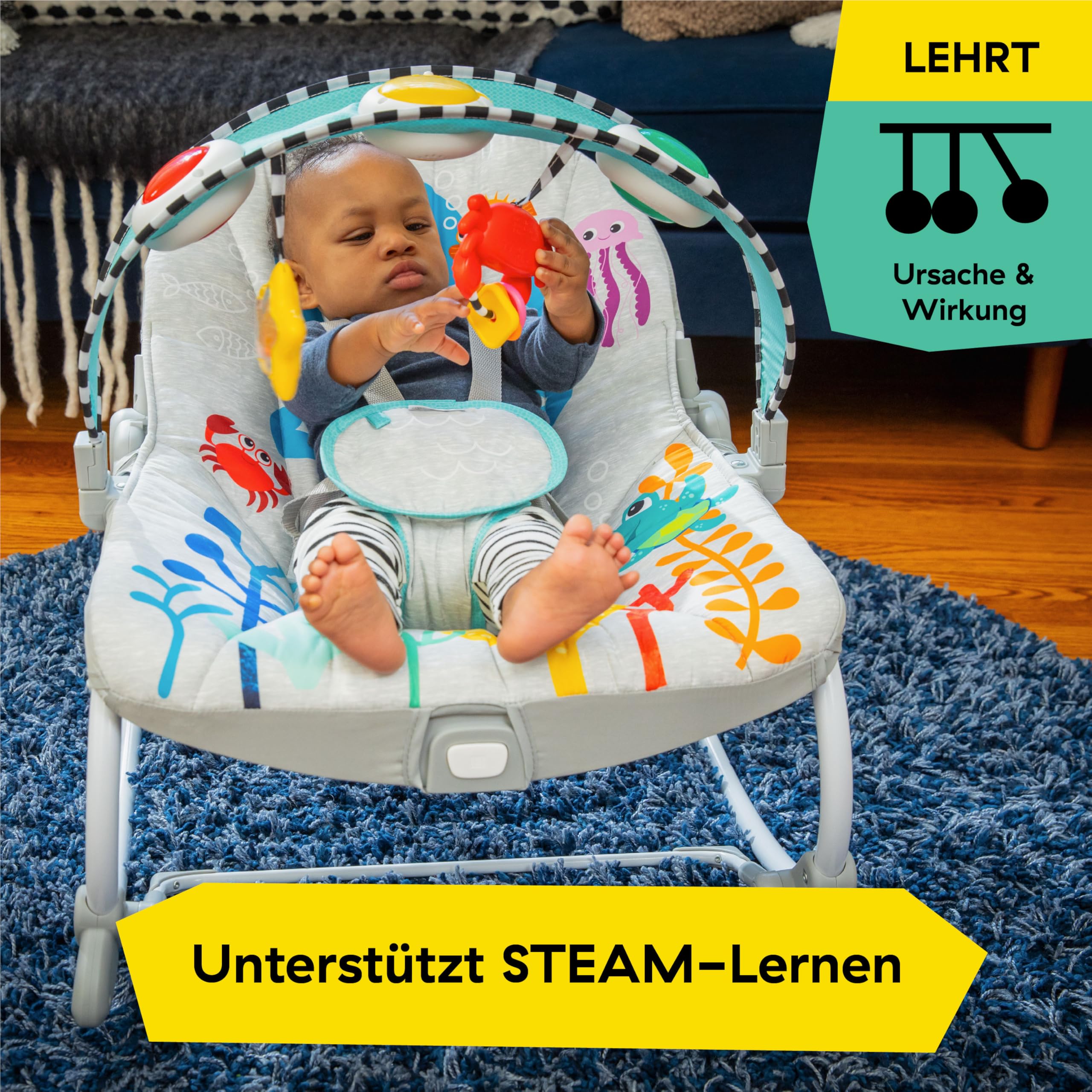 Baby Einstein Ocean Explorers Babywippe & Babyschaukel mit Musik & Licht, babyaktiviert, für Kinder von 0 bis 30 Monaten