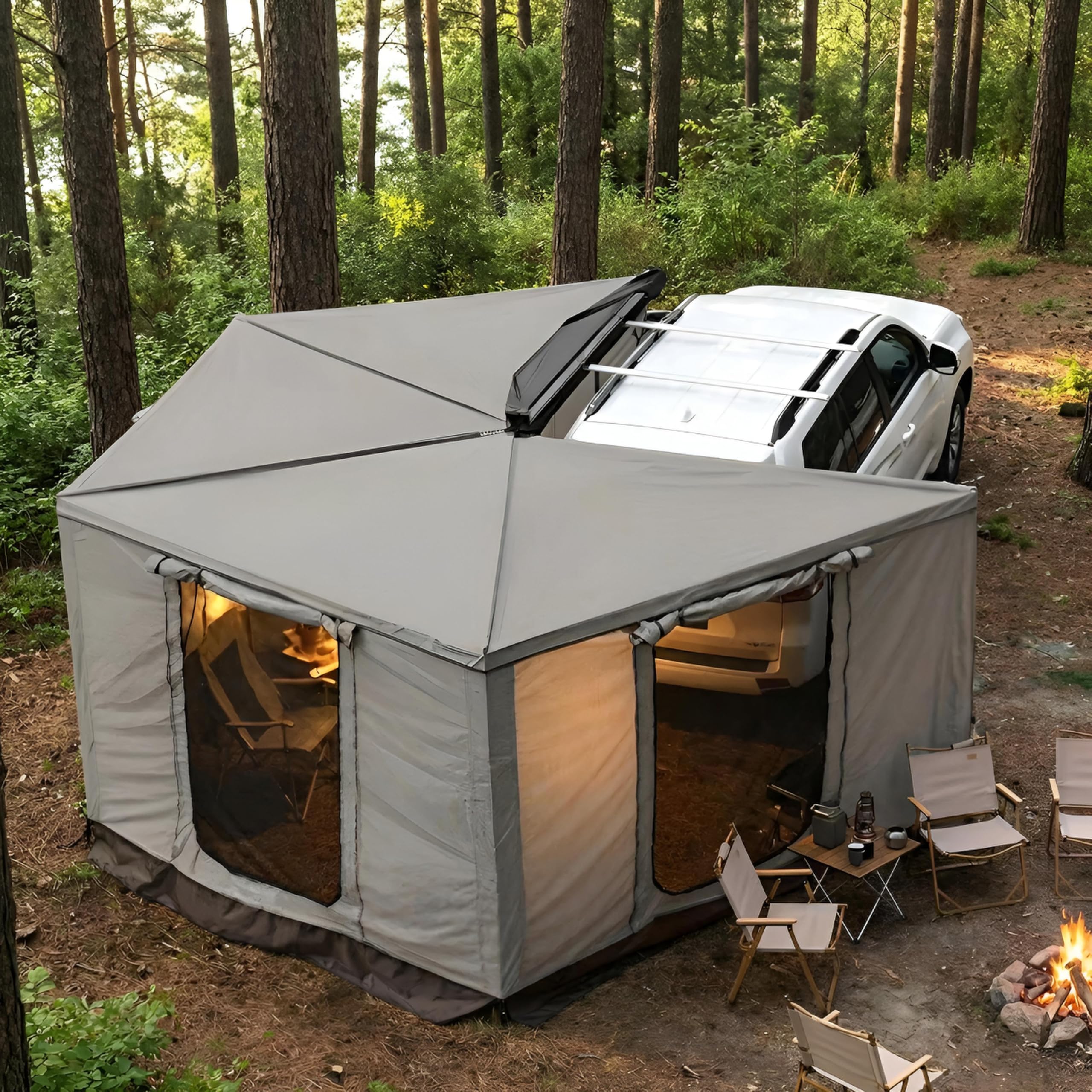 270° Markise Khaki oder Grau Automarkise/Zelt mit Vorzelt 200x200cm oder 250x200cm (Khaki, 200x200cm für die Fahrerseite)