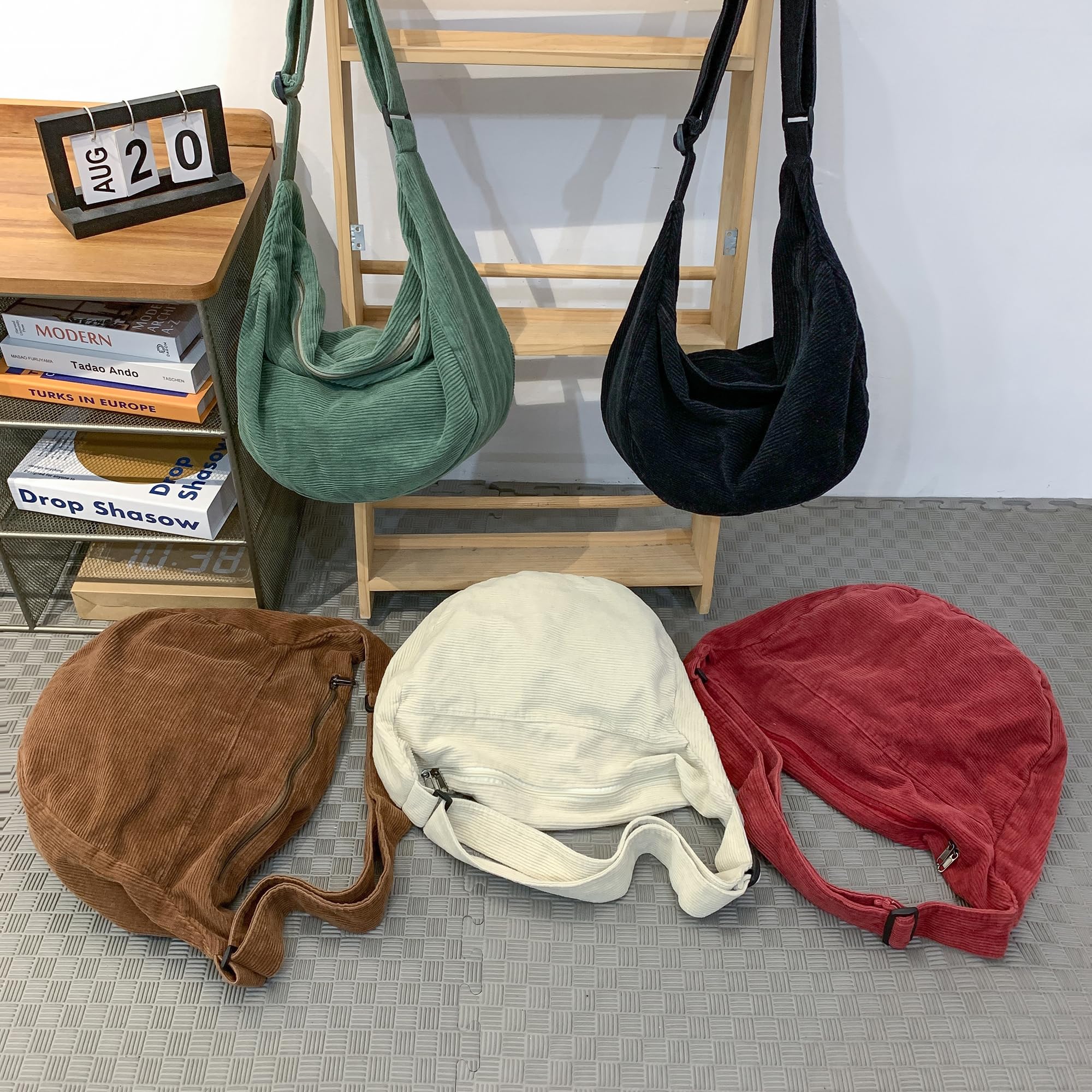 Crossbody Bag Damen Herren Umhängetasche Damen, Cord Tasche Handtasche Damen Groß Casual Schultertasche mit Verstellbarer Schultergurt für Schule Büro Arbeit Reisen Ausflug Einkauf