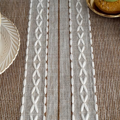 Miniatura 4 de Gernaice Mantel pequeño con borlas a rayas de granja, tela de lino resistente, sin arrugas, mantel cuadrado bordado para cocina, comedor, fiesta,