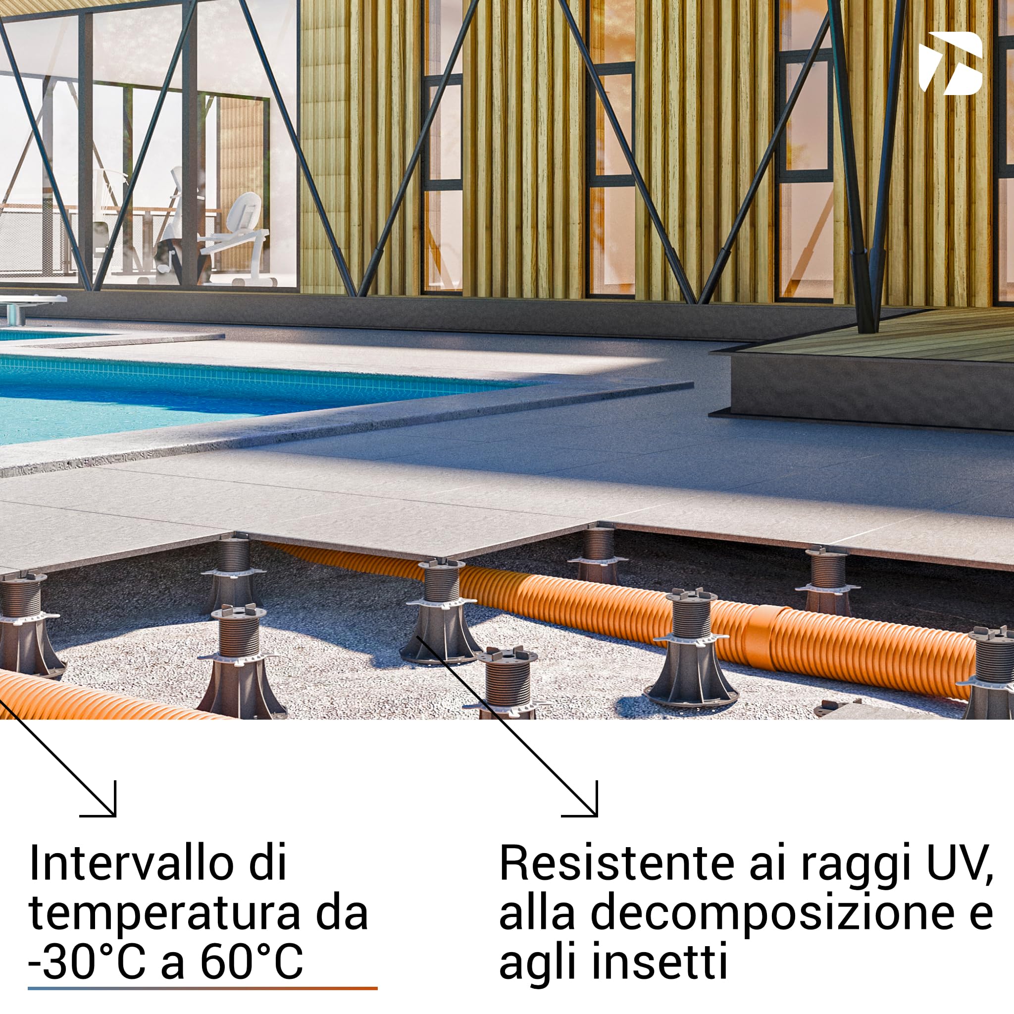 Trevendo Universal Base regolabile per lastre die pietra, assi di legno e WPC - Taglia M 30-45 mm, Confezione da 25