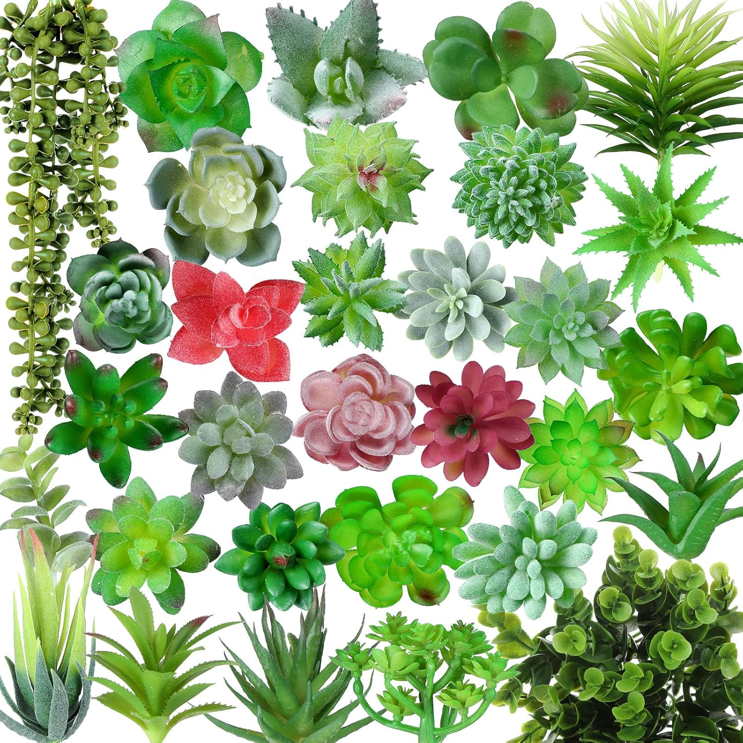 Therwen 32 Pcs Fake Succulents Plants Artificial Realistic