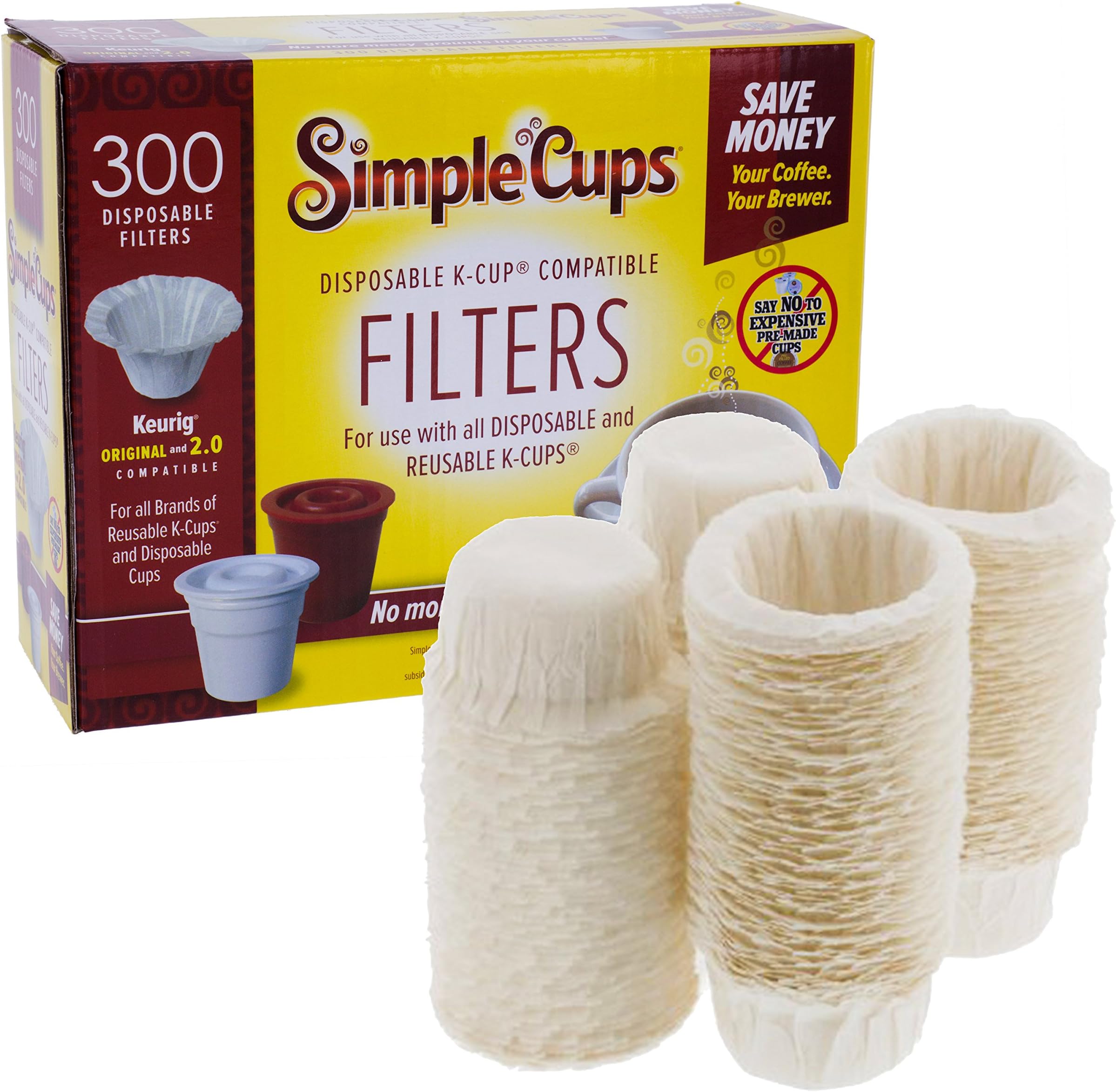 Disposable Paper Coffee Filters 300 Count - Compatible with Keurig, K-Cup machines & other Single Serve Coffee Brewer Reusable K Cups - Use & Make Your Own Pods - Works with All Brands, Gift