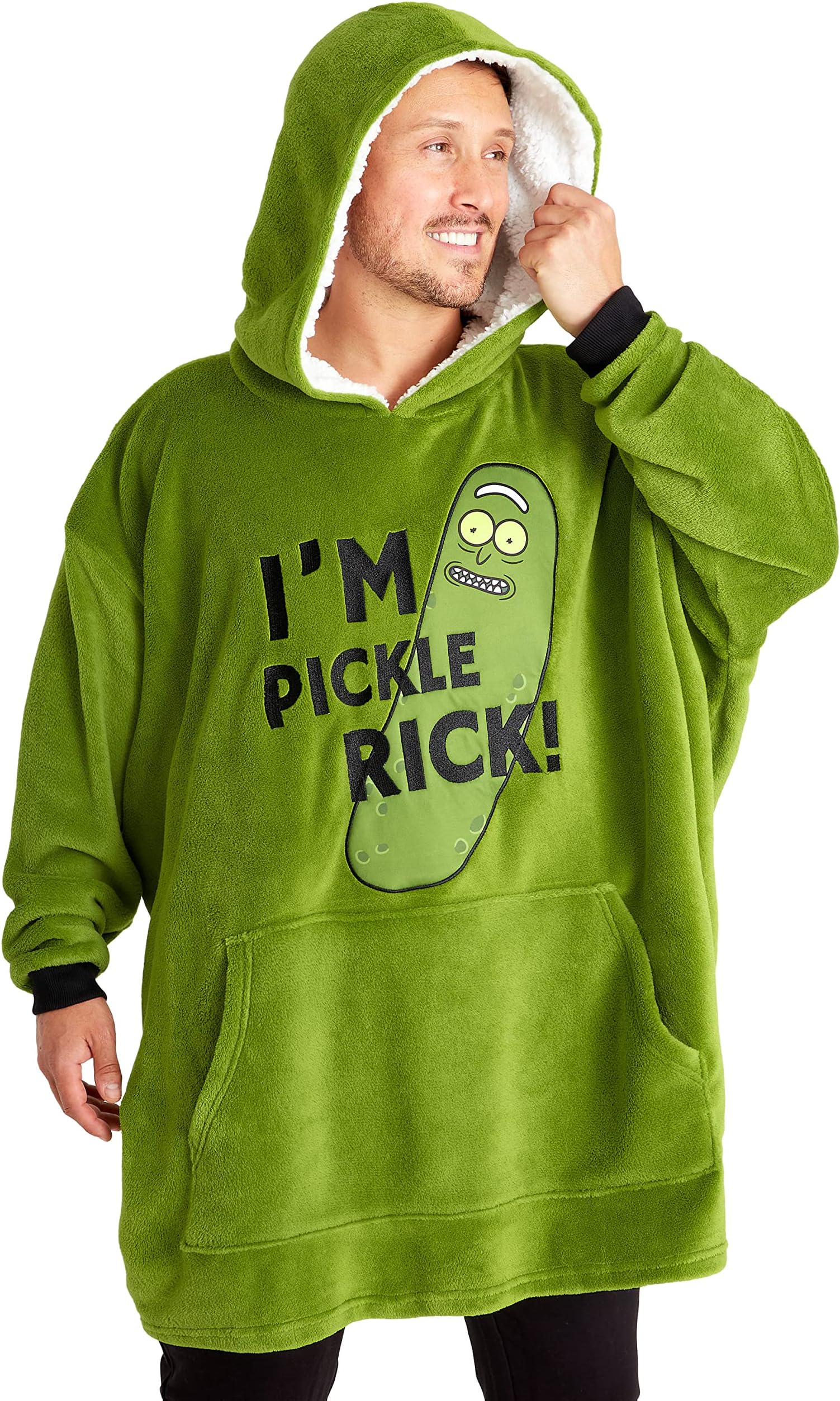 RICK AND MORTY Hoodie Blanket for Men Teenagers Fleece Oversized Poncho One Size Sherpa Hood - Gifts for Him
