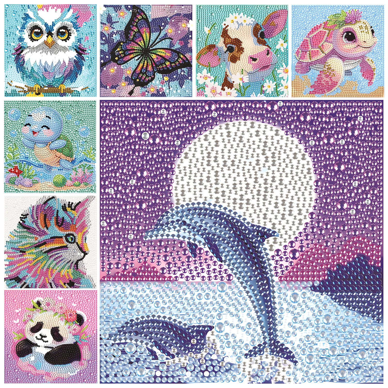Animales Pintura Diamante Infantil,8x DIY Cuadros de Pintura con Diamantes para Niños,Espumoso Art Dibujo Cuadros Diamantes,Para Decoración De La Pared Del Hogar,Muy buen regalo para niños