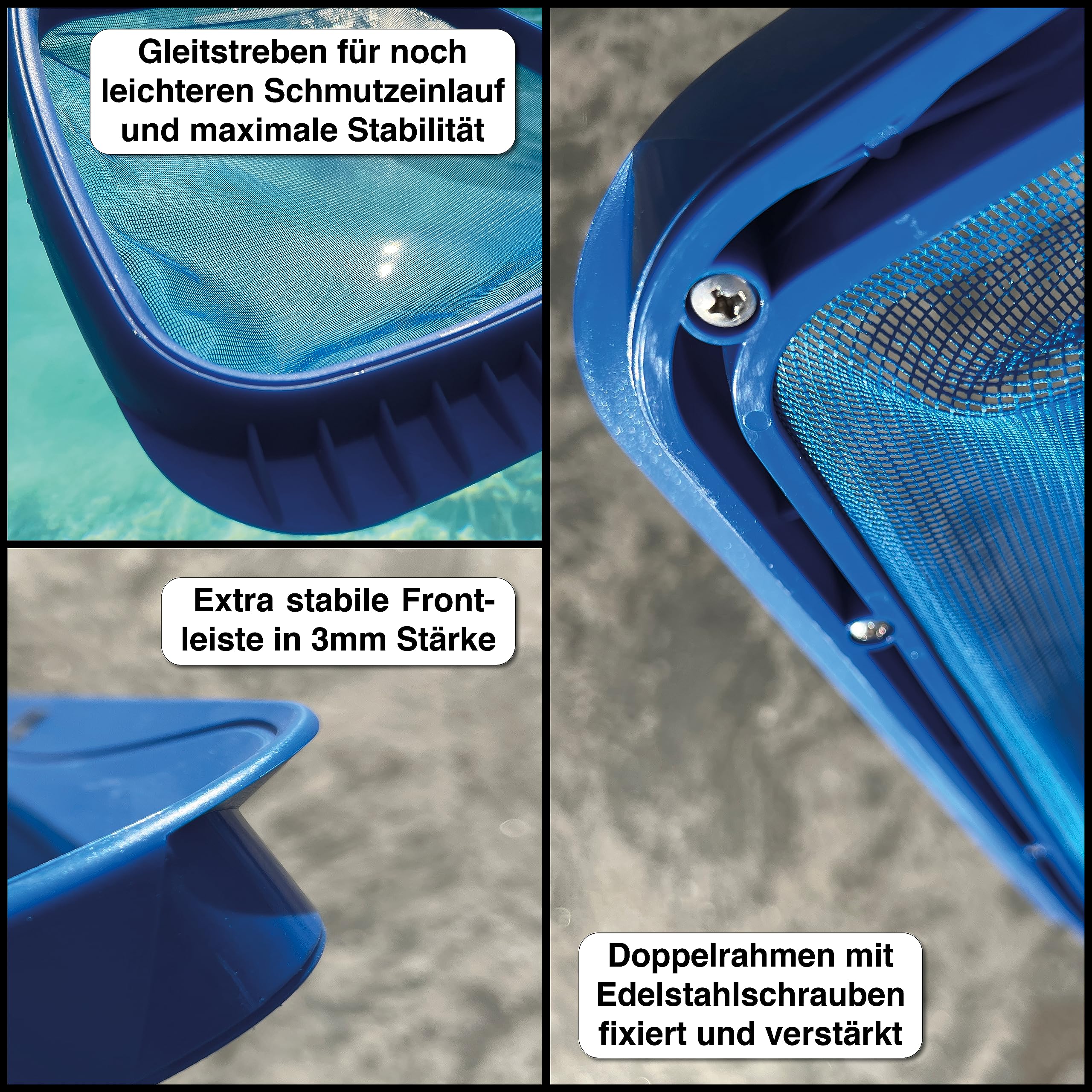 FenWi 4m Komplett Set zur Poolreinigung und Teichreinigung / 2X Kescher und 2X Bürste/Teleskopstange mit Oberflächenkescher Tiefenkescher Poolbürste Teichbürste
