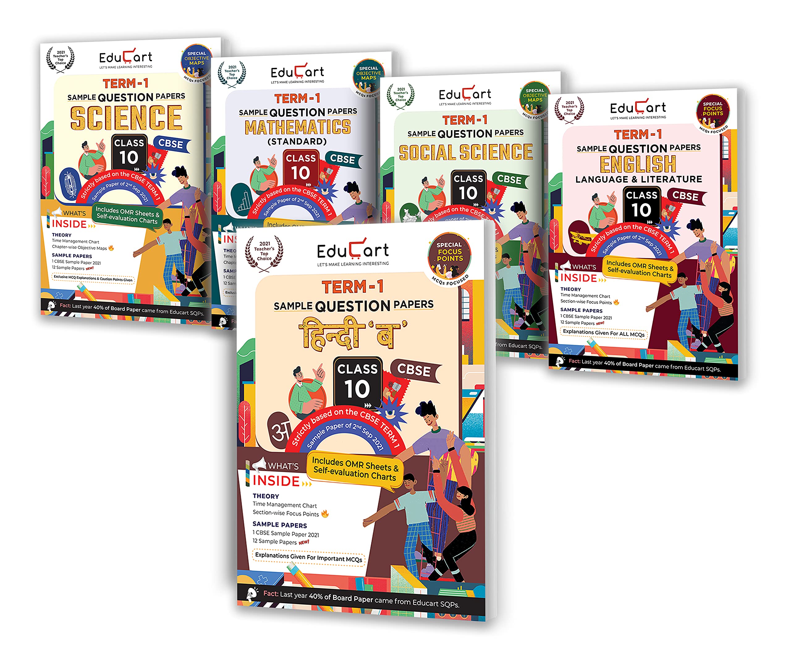 Educart CBSE Term 1 Sample Papers Class 10 Bundle of Science, Math Standard, Social Science, English & Hindi B Books For 2022 (Based on 2nd Sep CBSE MCQ Sample Paper 2021) (Edubook + Shubham Pathak) Paperback – 1 January 2022