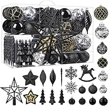 SHareconn Set of 100 Christmas Baubles Decorations Shatterproof Plastic Christmas Tree Decoration Wedding Party Decoration Various Shapes of Baubles with Hooks Included, Black