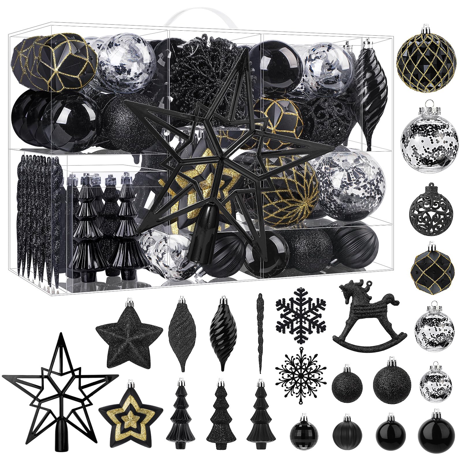 Boule de Noël noir lot de 100 en plastique incassable pour sapin