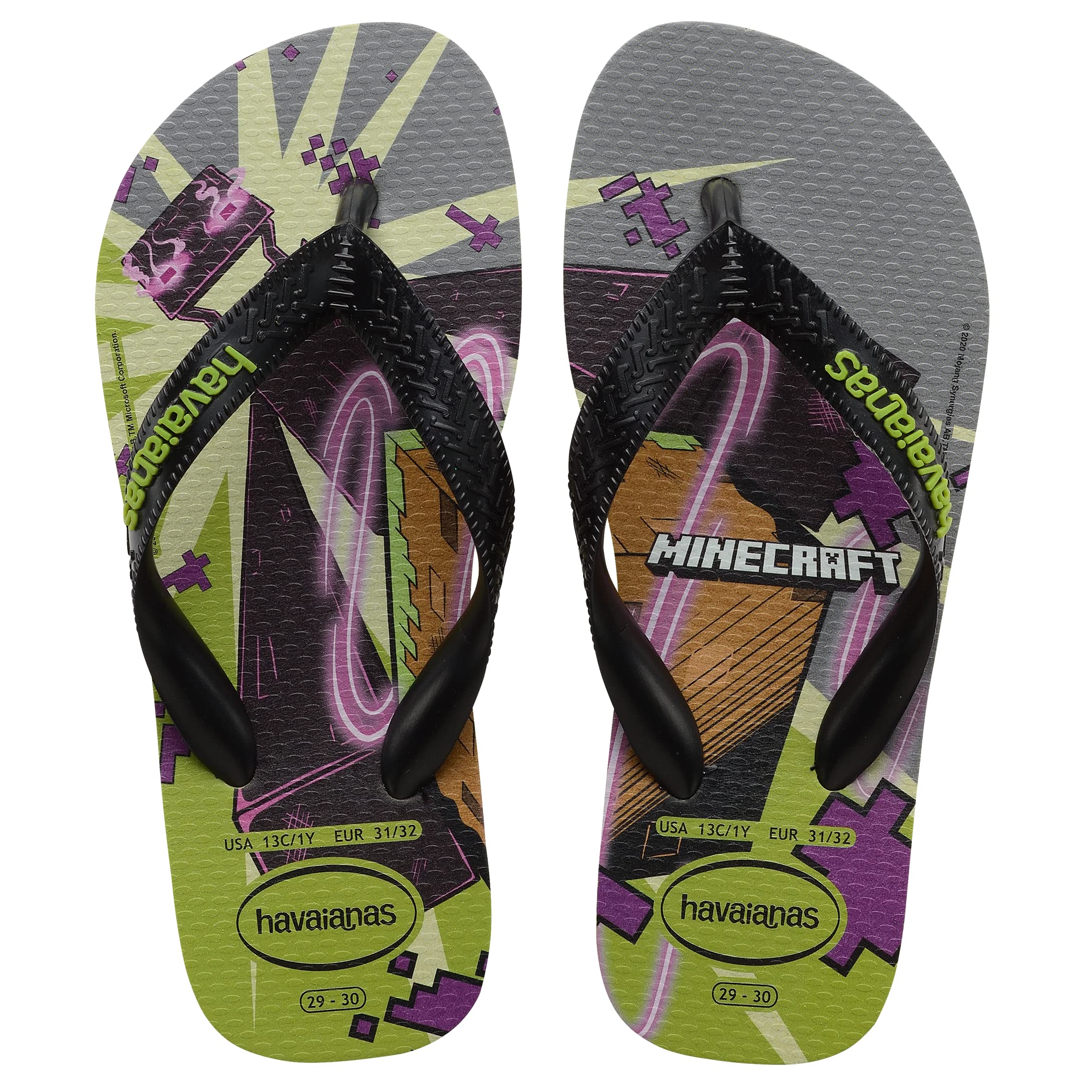 Havaianas Kids Minecraft Boys FlipFlop Olive 12/13 UK Child