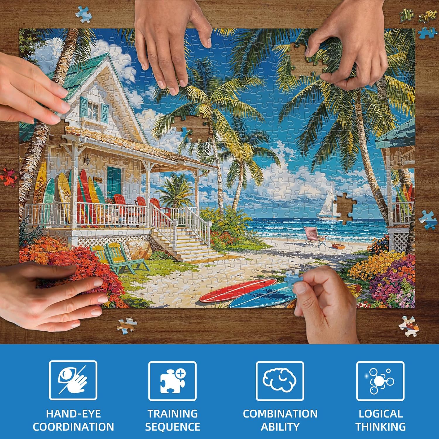 Noceba 500 Piece Puzzles for Adults, Beach Cottage Puzzles for Adults 500 Pieces, Summer Beach Leisure Jigsaw Puzzles, Challenging Ocean Jigsaw Puzzle as Home Decor