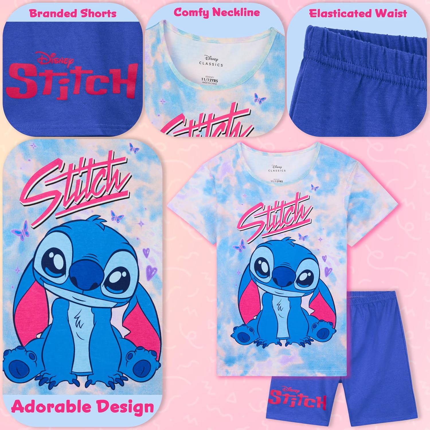 Disney Stitch Girls Pyjamas for Kids and Teens 2 Piece Nightwear Short PJs for Girls Age 7-14 Eeyore and Stitch Gifts