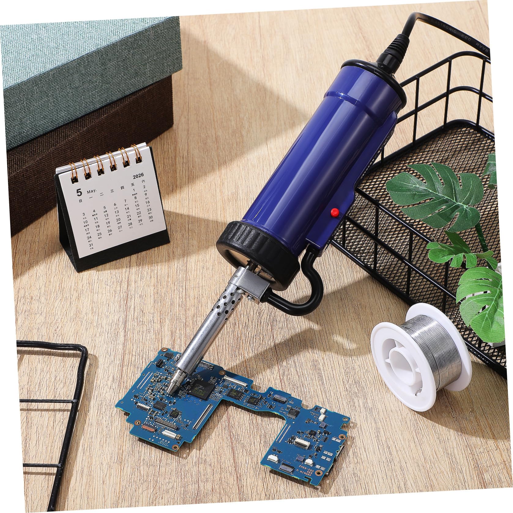 Bomba Desoldadora Eléctrica 350w Ac220 Portátil Azul | Calentamiento Rápido y Absorción de Estaño, Boquilla de Succión y Puntas Reemplazables, Acero Inoxidable Cobre Eva