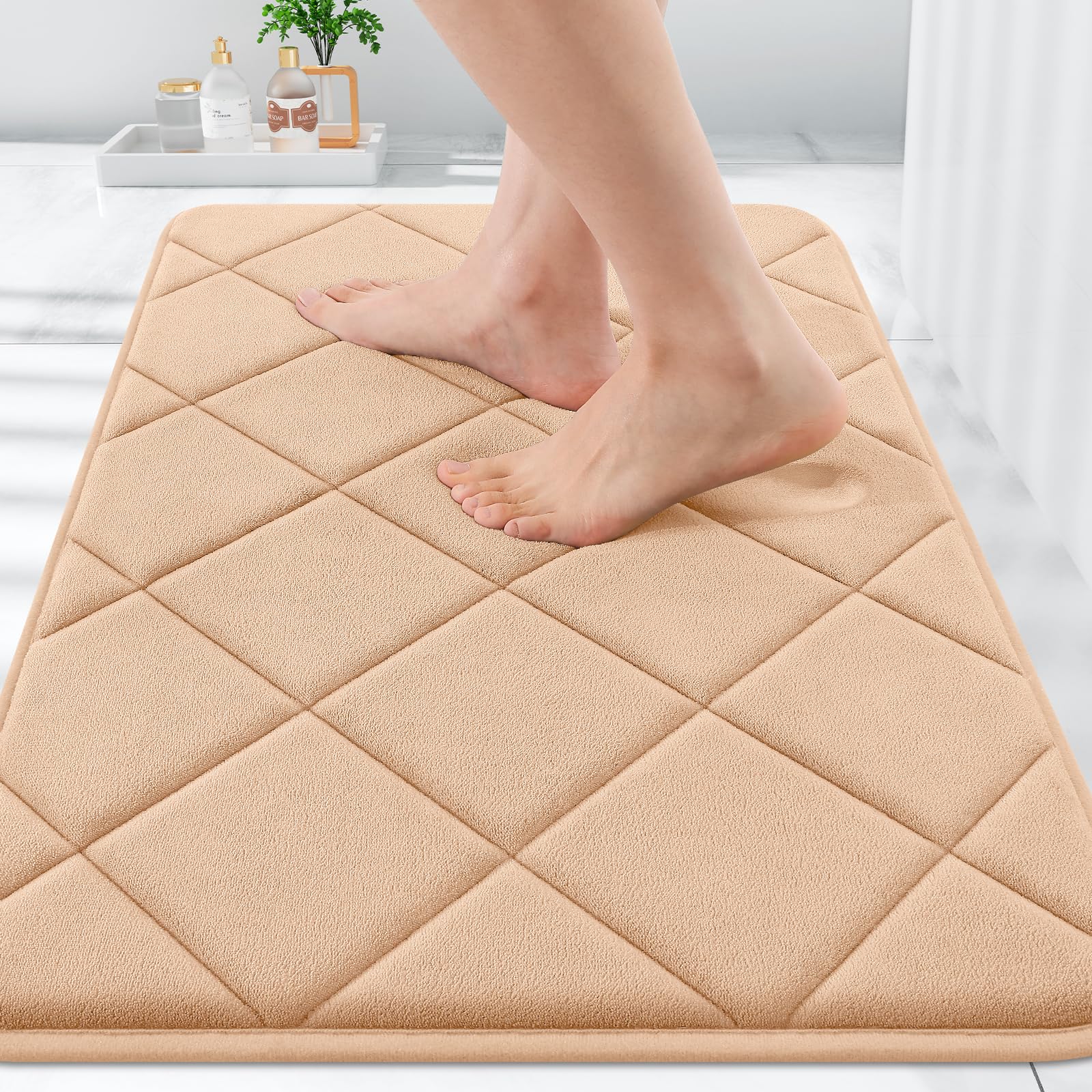 OLANLY Memory Foam Bath Mat 30x20, Ultra Soft and Absorbent Bathroom Rugs, Machine Washable, Comfortable Bath Carpet for Bathroom Floor, Tub and