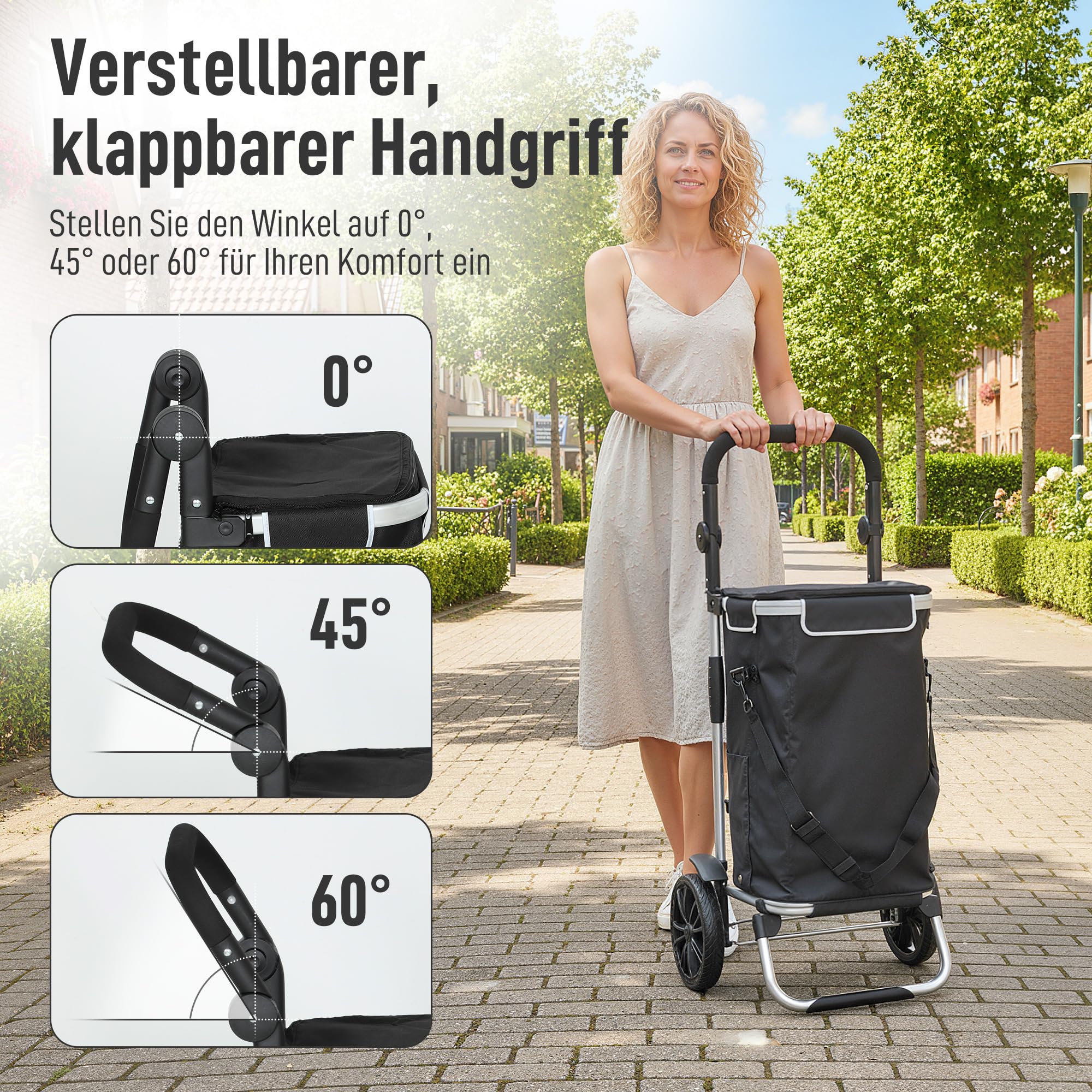 HOMCOM Wózek na zakupy 3 w 1, składany, pojemność 40 l, obciążenie do 25 kg, wózek na zakupy z kieszenią chłodzącą, wózek na ramię, do wchodzenia po schodach, czarny