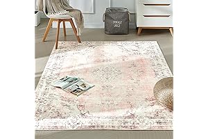 Vintage Machine Washable Light Pink Persian Boho Rug