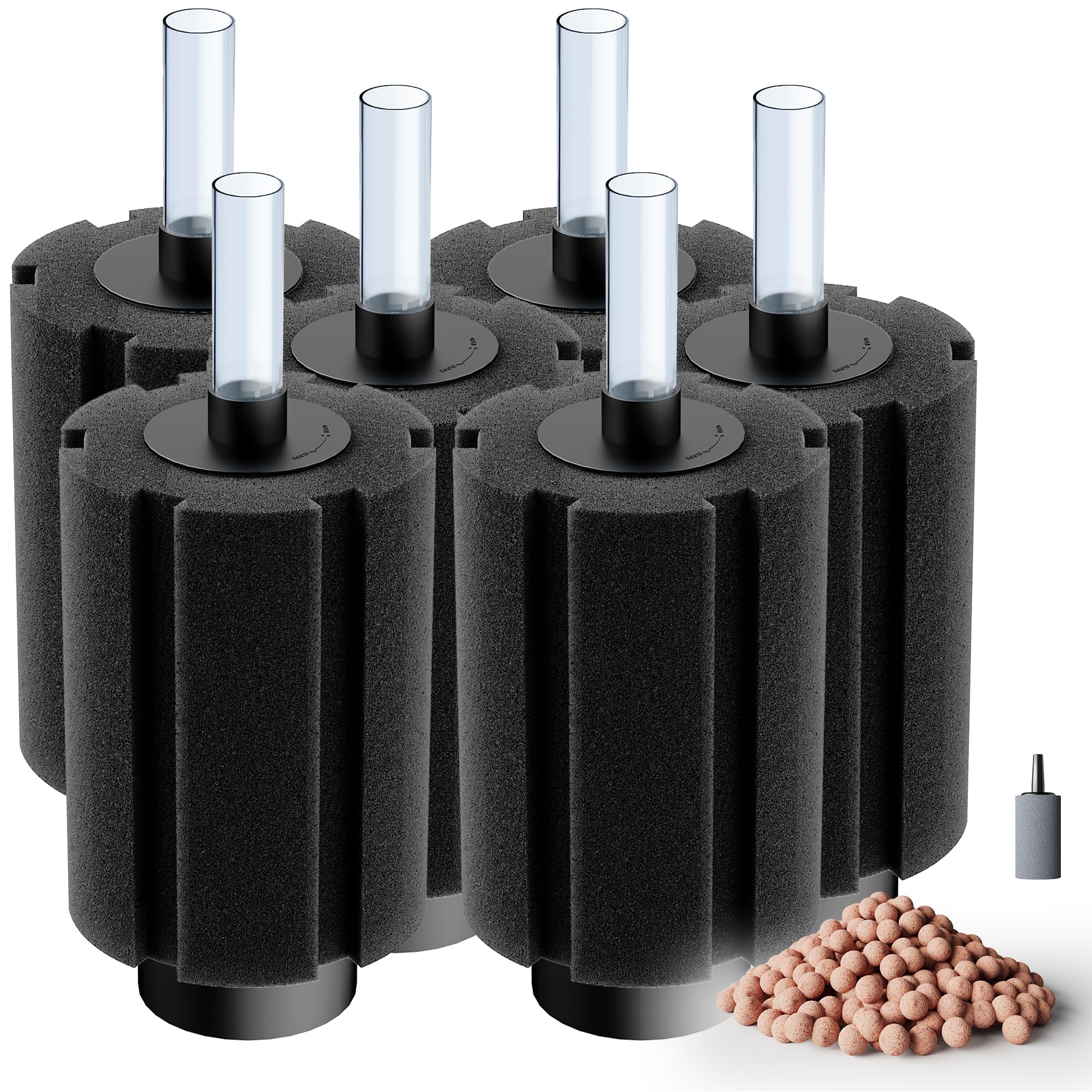 DVHEY Aquarium 80-150 Gallon 6 Pack Sponge Filter with Air Stone and Ceramic Media Quiet Fish Tank Filters fit Breeding Fry Betta Shrimp Fish Tank