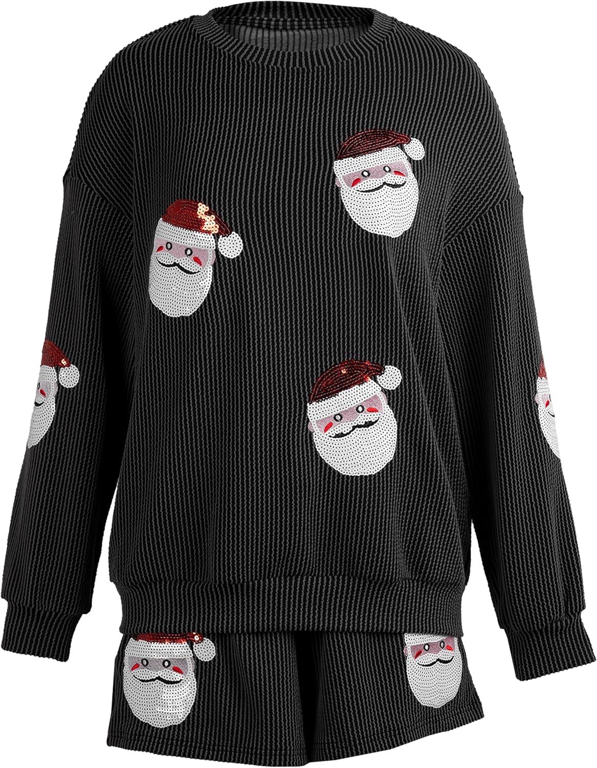 UNIQUEONE Christmas 2 Piece Sequin Outfits Women Merry Sweatshirt and Shorts Set Christmas Pajamas Holiday Set - Image 5