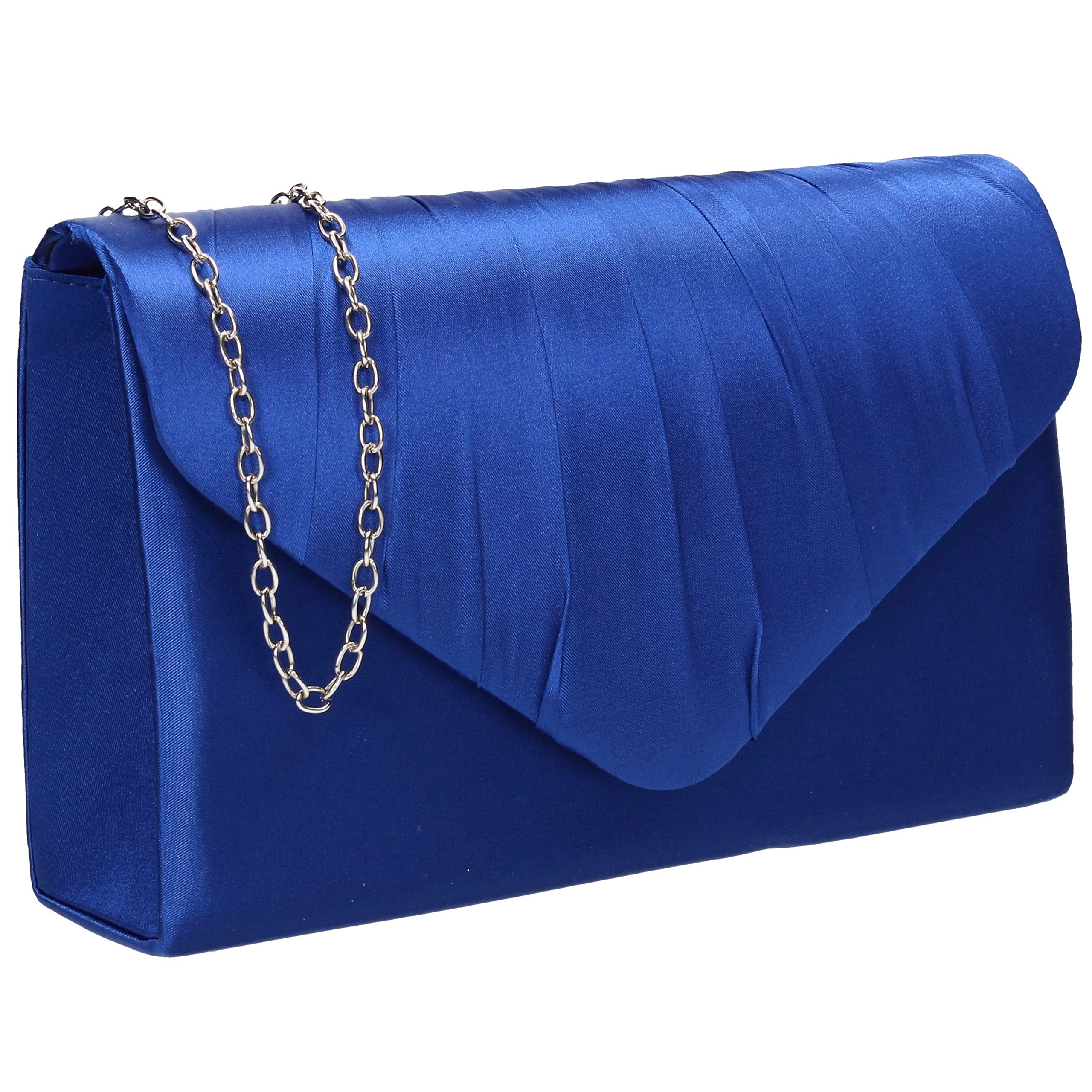 SwankySwans Chantel - Bolso de mano de satén para mujer, para fiesta, graduación, boda, noche, azul real, Talla única