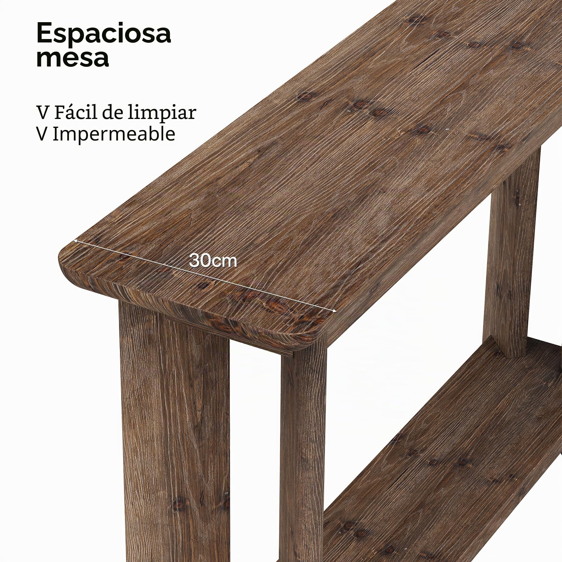 Mesa Consola 105 cm, 2 Niveles, Mesa Auxiliar Entrada con Almacenamiento, Estilo Granja, Nogal Oscuro, para Recibidor, Salón, Detrás del Sofá