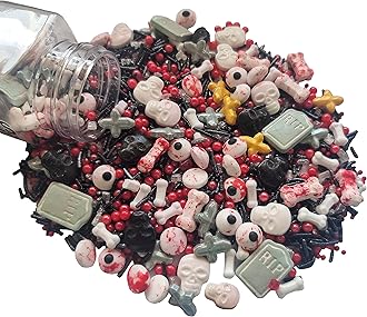 1 Bottle Edible Bloody Eyeball and Bones Mixing Sprinkles 3.53oz/ 100g | Edible Cake Cupcake for Decorating | Cookie and Ice Cream Topper Decorations Halloween Sprinkles