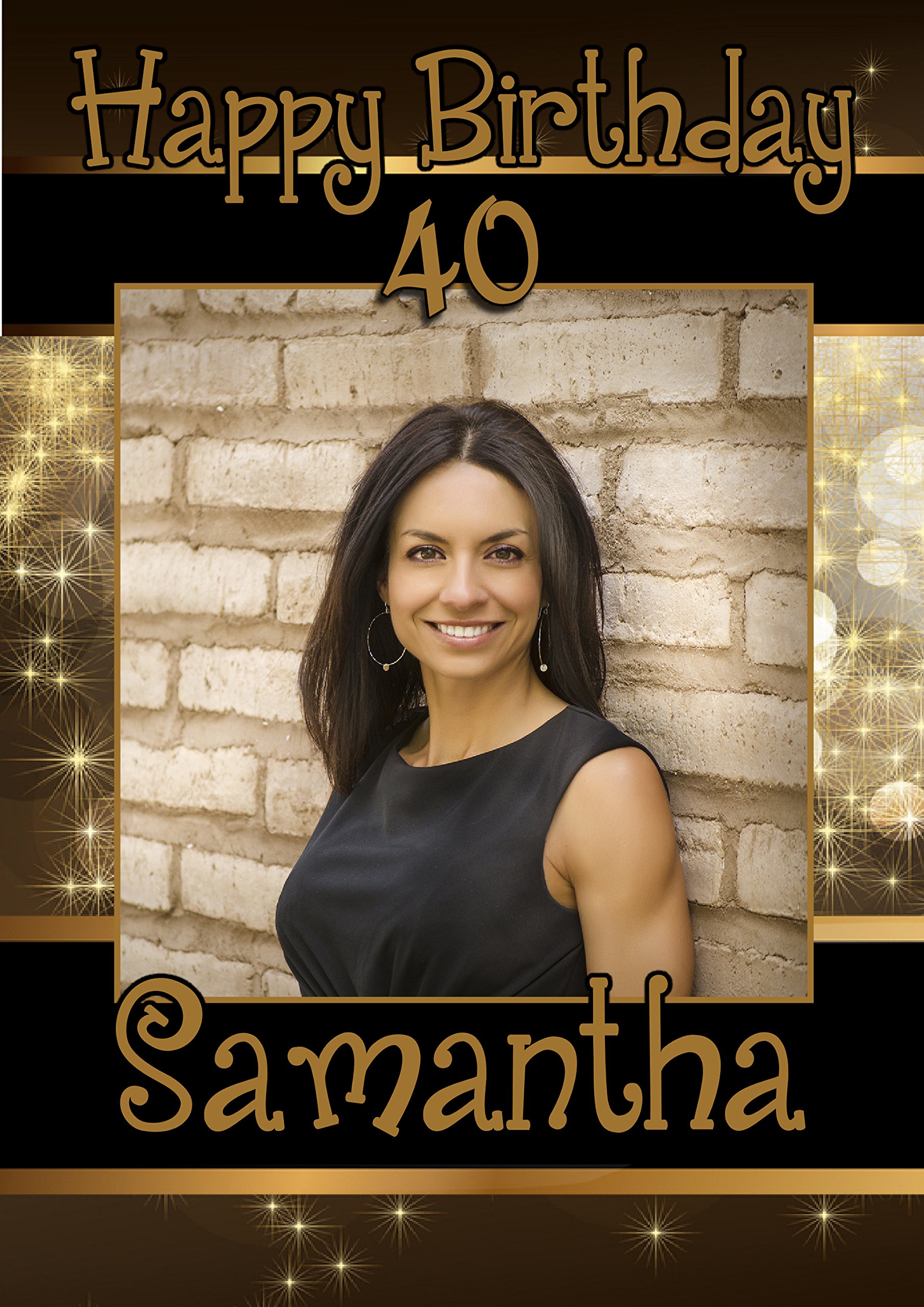 The Personalised Party Company Gold Personalised Black & Sparkle Happy Birthday Photo Poster Banner N26~13Th 16Th 18Th 21St 30Th 40Th 50Th Any Age (A1 (59.4Cm X 84.1Cm))